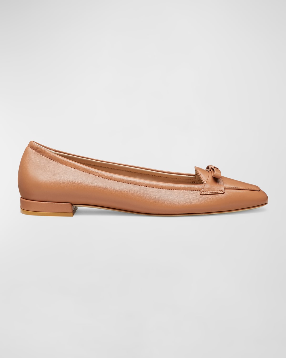 Stuart Weitzman Tully Leather Bow Ballerina Loafers In Neutral