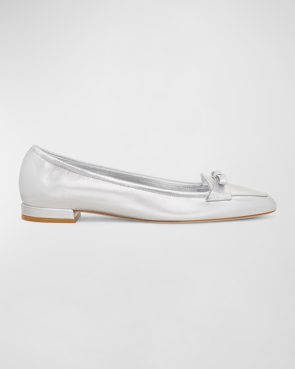 Shop Stuart Weitzman Tully Metallic Bow Ballerina Loafers In Silver