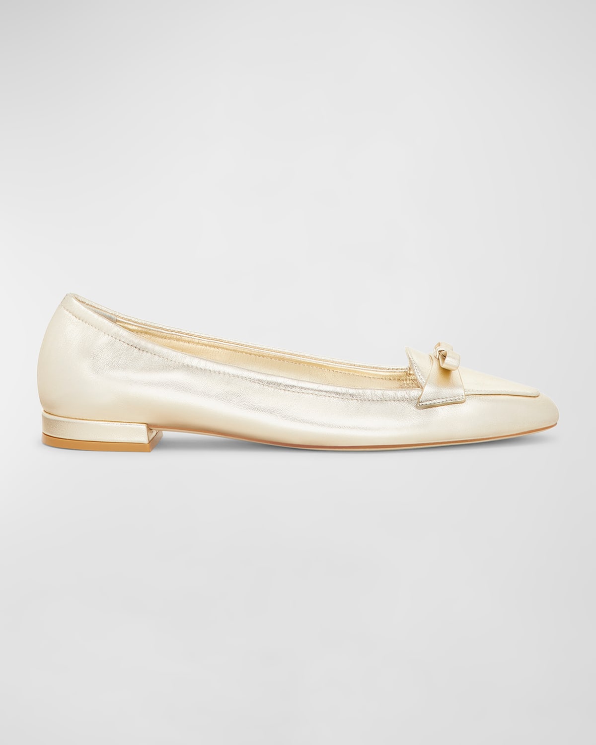 Shop Stuart Weitzman Tully Metallic Bow Ballerina Loafers In Light Gold