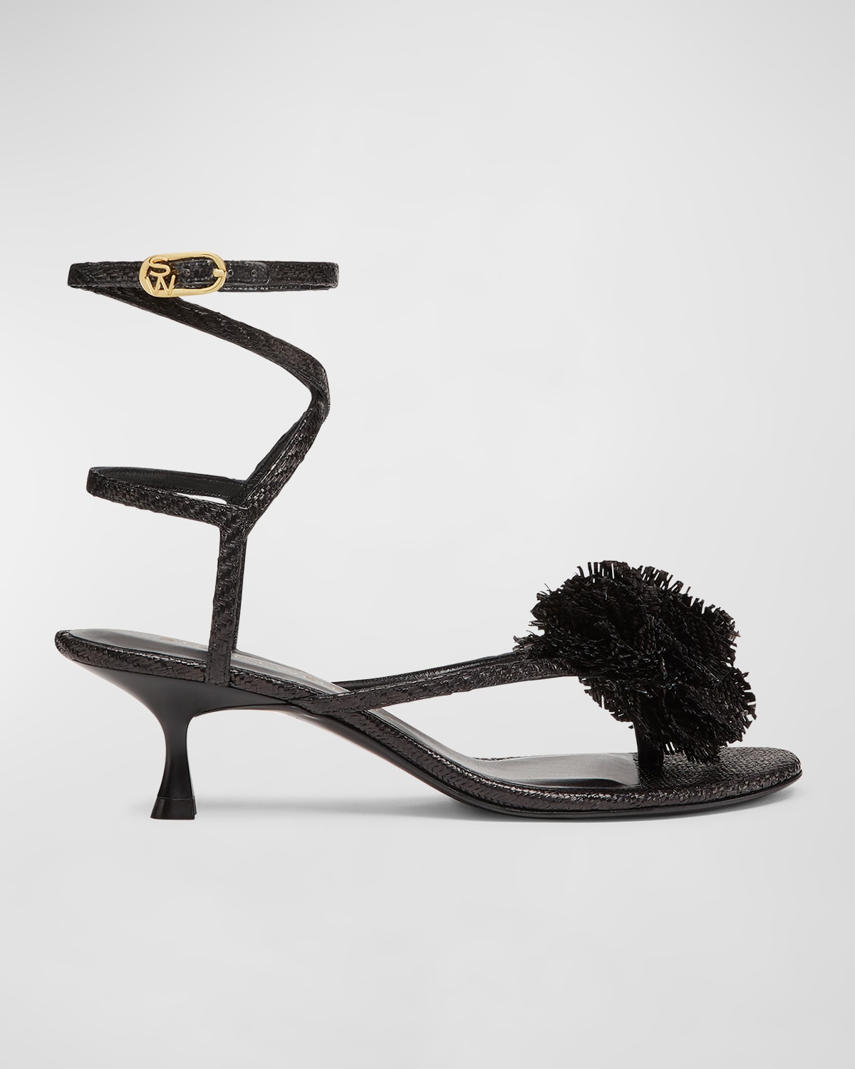 Shop Stuart Weitzman Belize Flower Thong Ankle-strap Sandals In Black