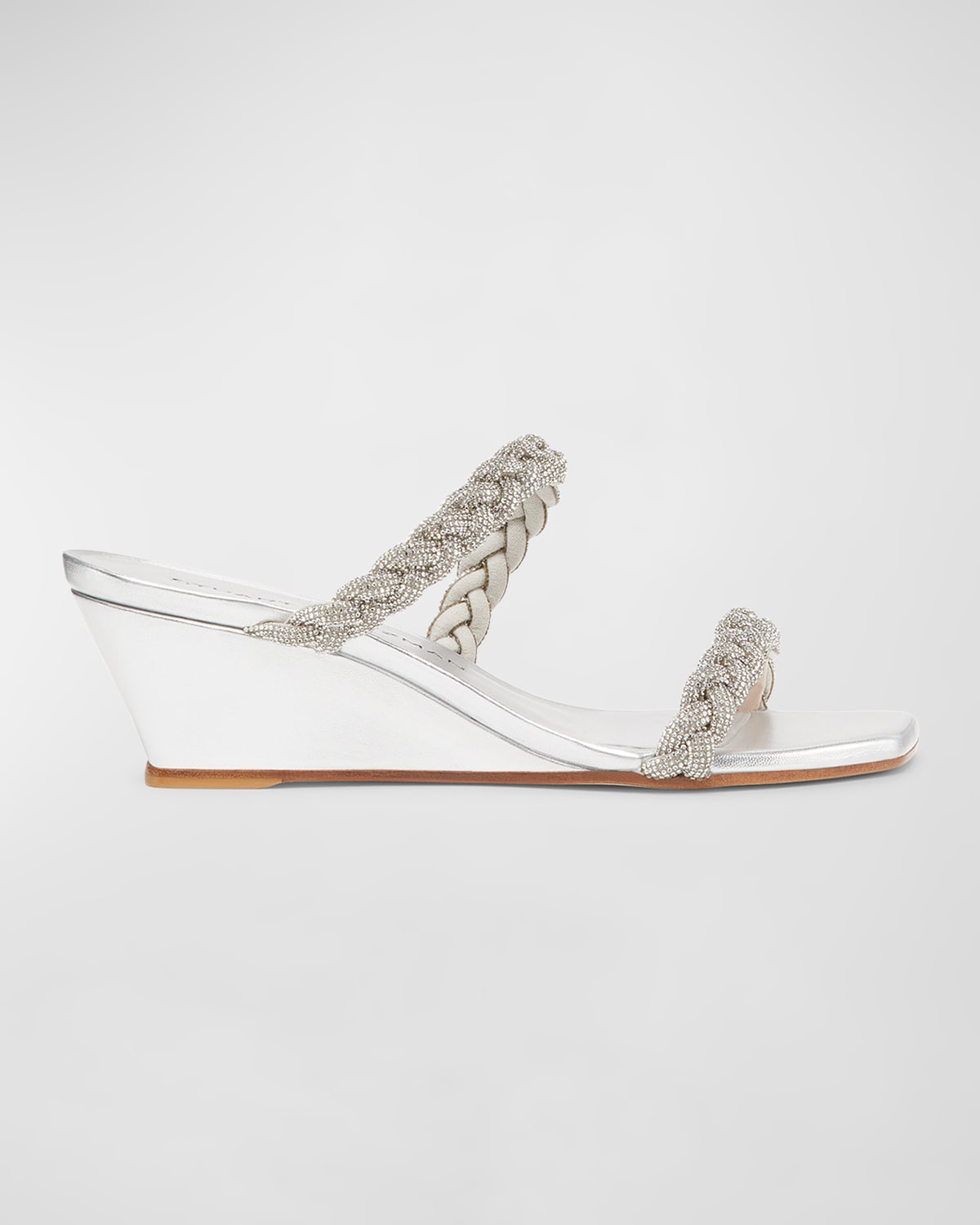 Stuart Weitzman Highshine Crystal Braid Wedge Sandals In Silver