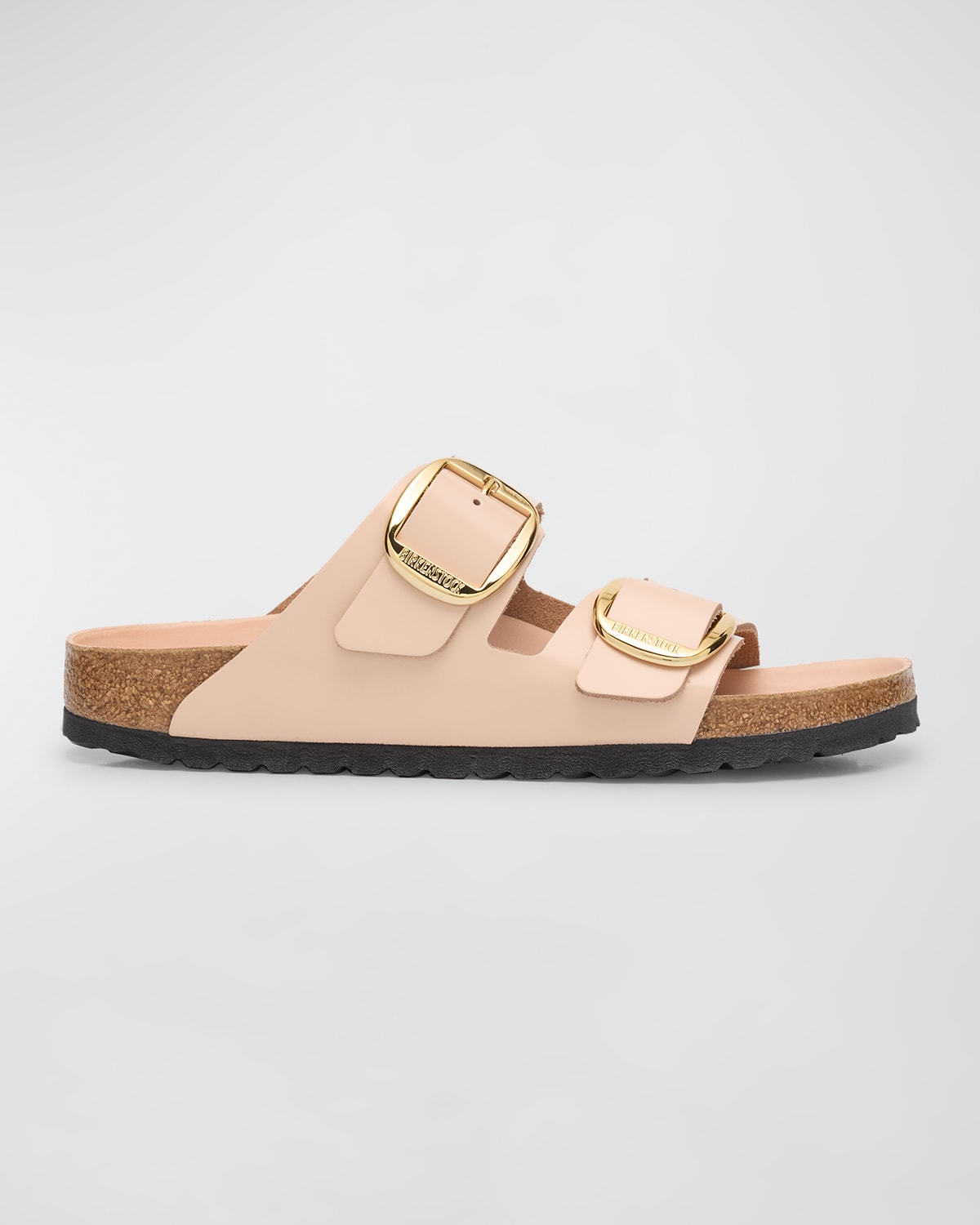Shop Birkenstock Arizona Leather Dual-buckle Slide Sandals In New Beige