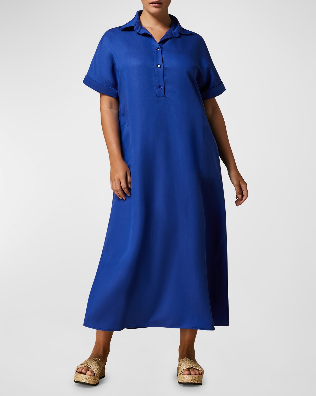 Shop Marina Rinaldi Plus Size Negelia Garment-dyed Midi Shirtdress In Cornflower Blue