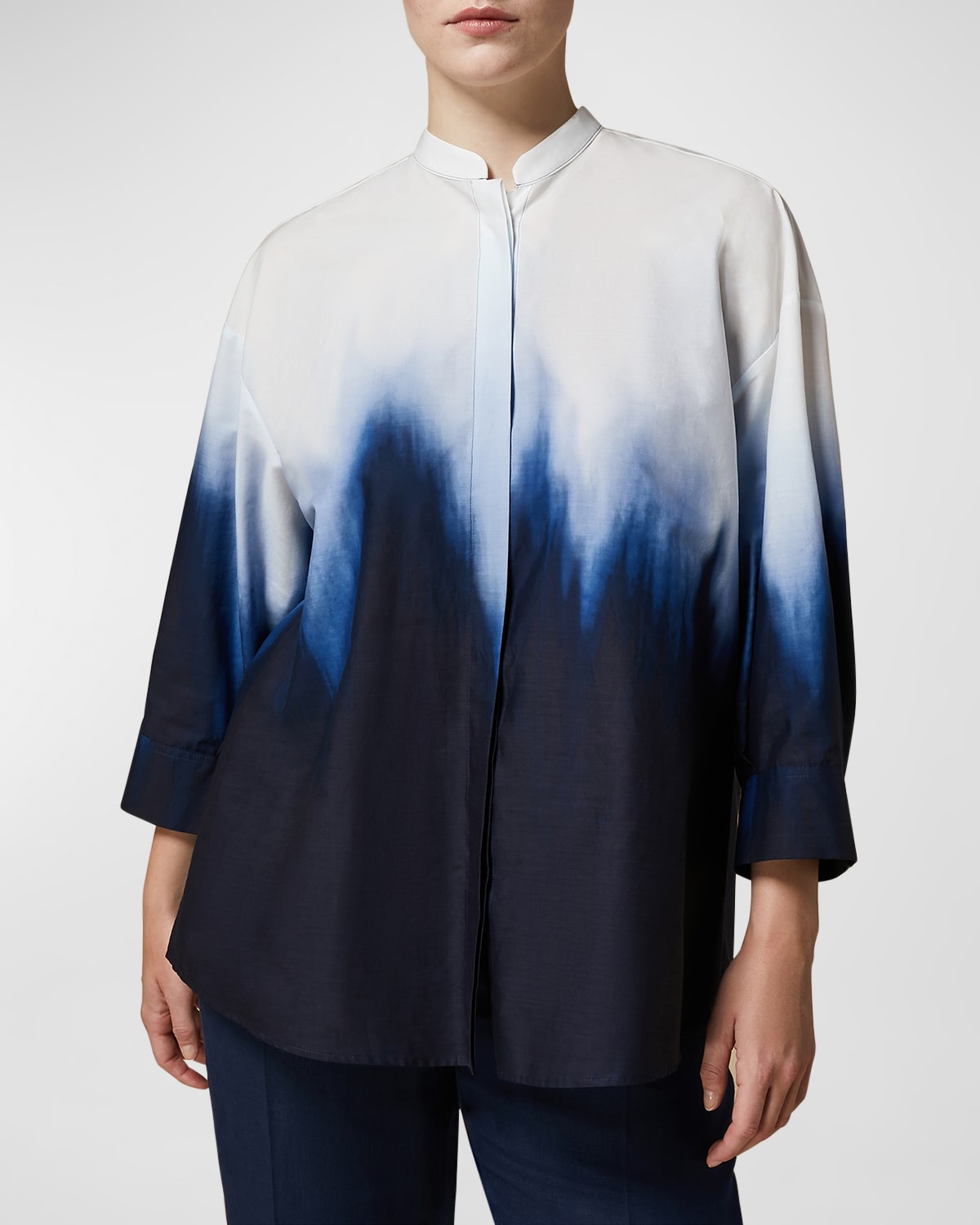 Shop Marina Rinaldi Plus Size Moli Ombre Cotton Sateen Shirt In Navy