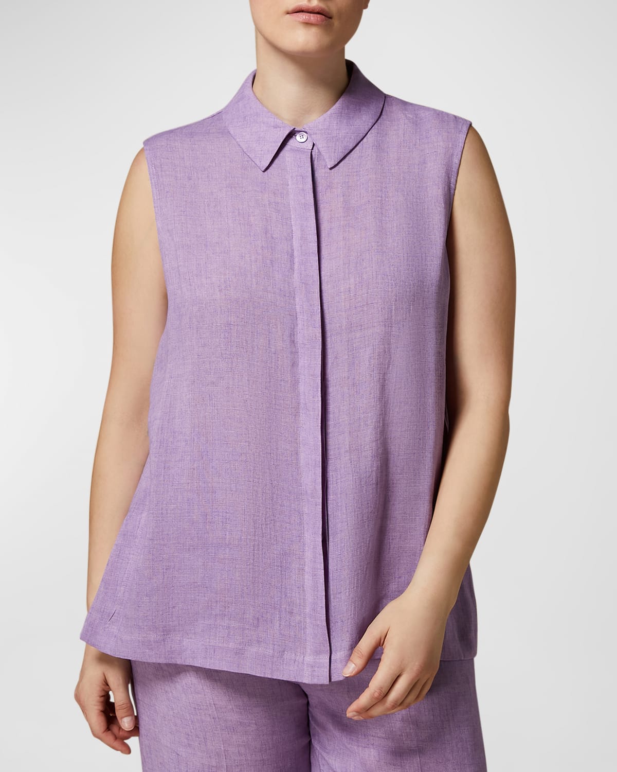 Shop Marina Rinaldi Plus Size Eddy Sleeveless Linen Canvas Shirt In Lilac