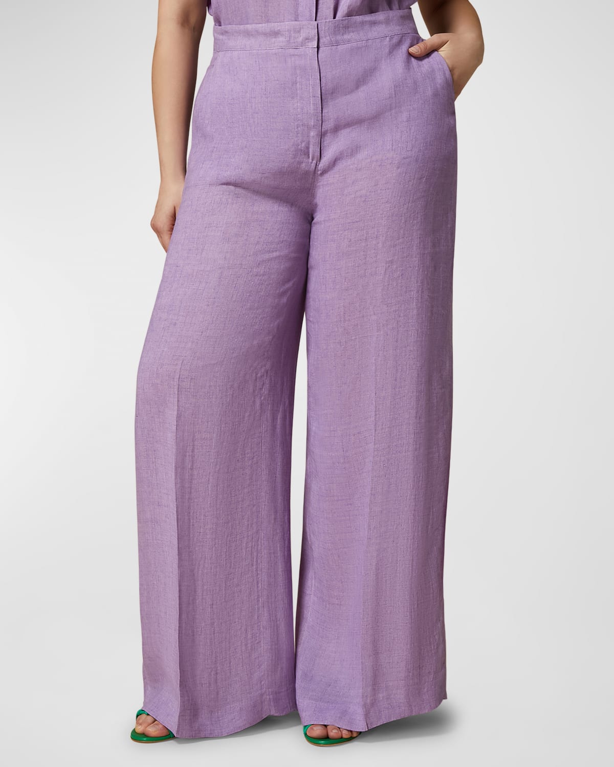 Marina Rinaldi Euclide High Waist Linen Pants In Lilac