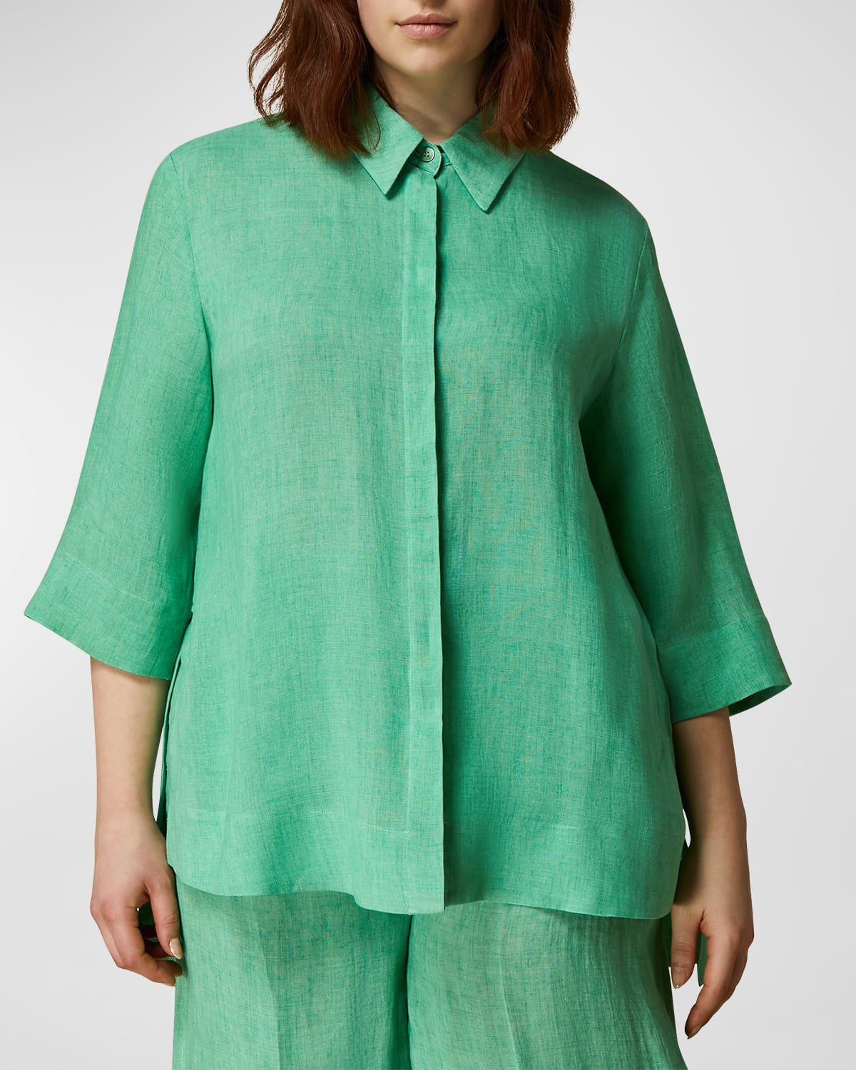 Shop Marina Rinaldi Plus Size Florida Button-down Linen Shirt In Emerald