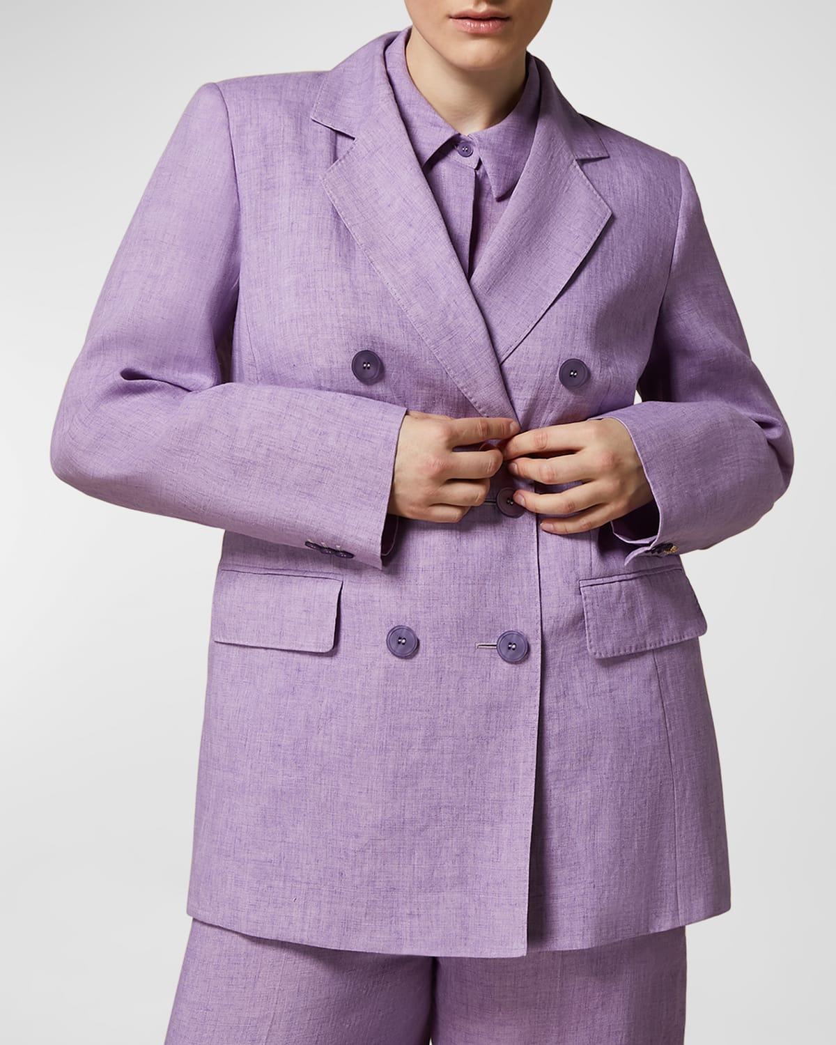 Shop Marina Rinaldi Plus Size Louvre Double-breasted Linen Blazer In Lilac