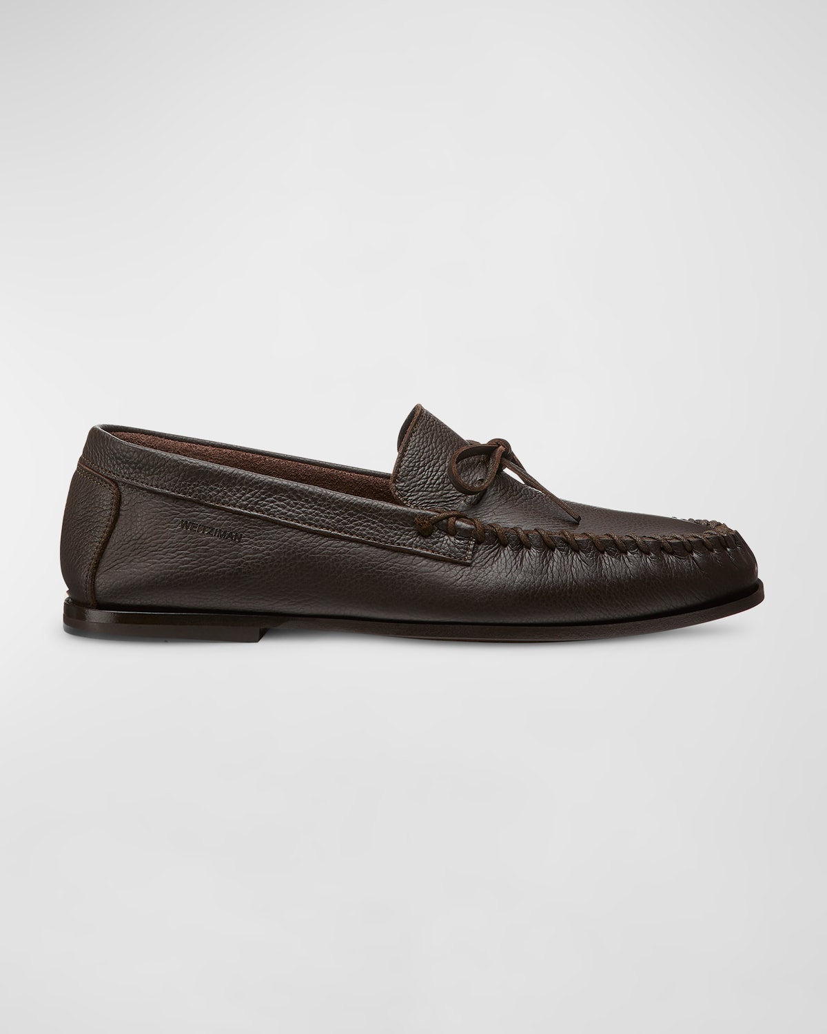 Shop Stuart Weitzman Men's Montauk Grained Leather Moccasin Loafers In Dark Brown