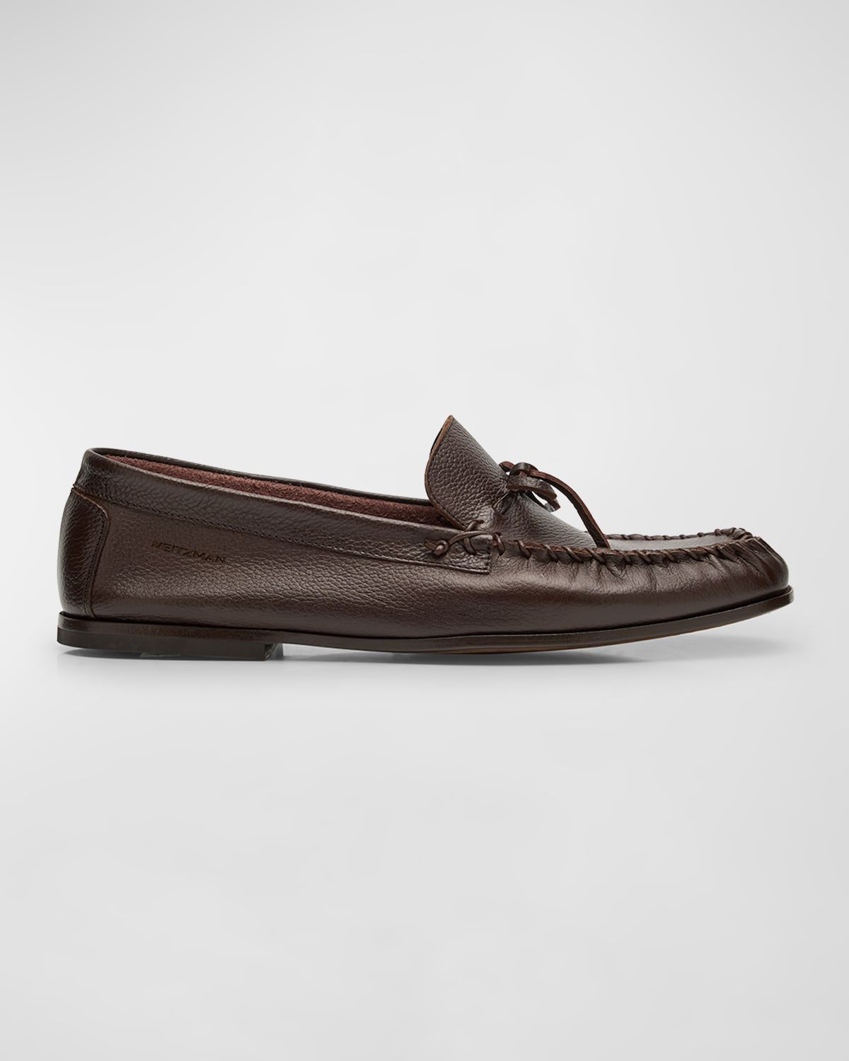 Shop Stuart Weitzman Men's Montauk Grained Leather Moccasin Loafers In Dark Brown