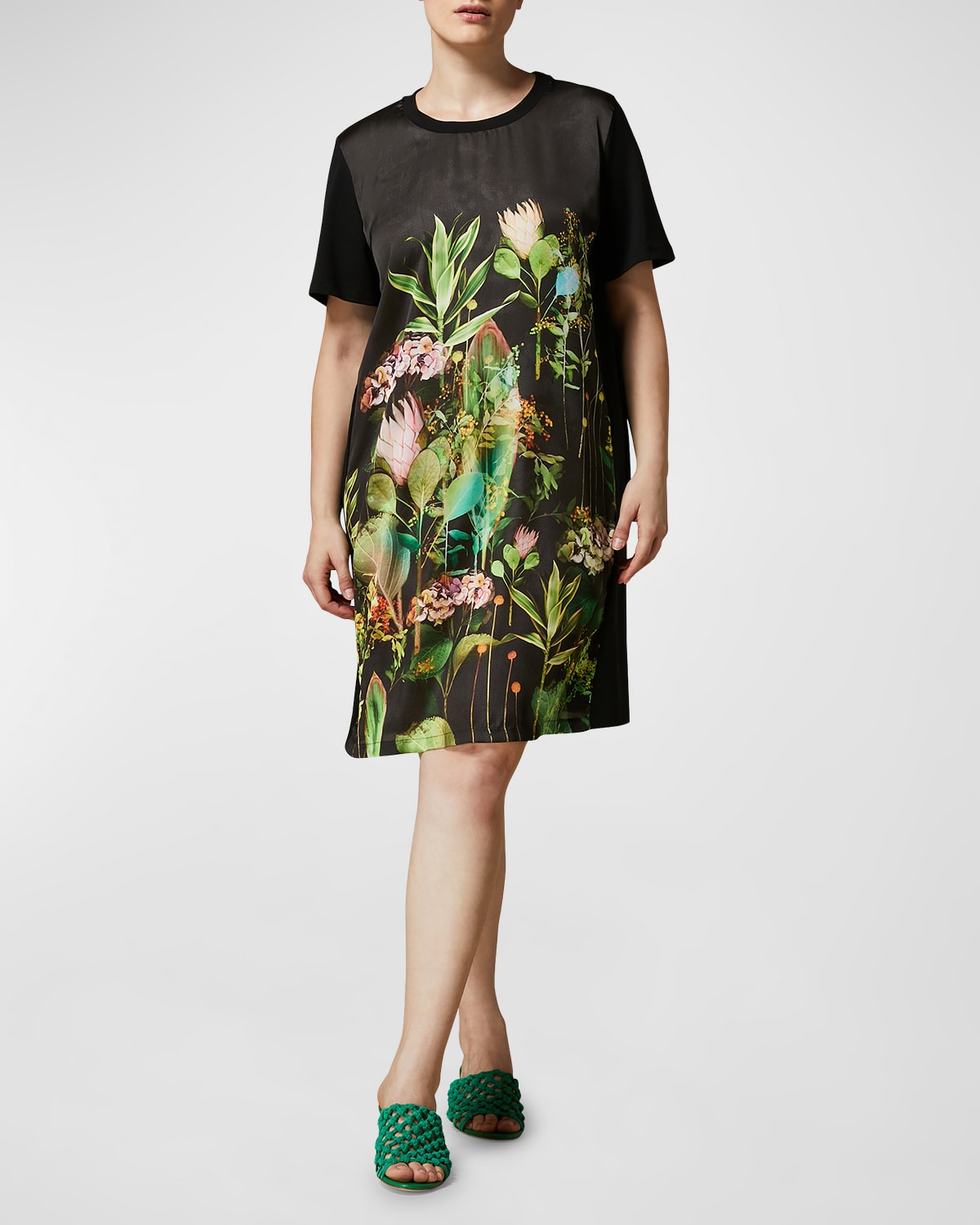 Shop Marina Rinaldi Plus Size Ezio Satin & Jersey T-shirt Dress In Black