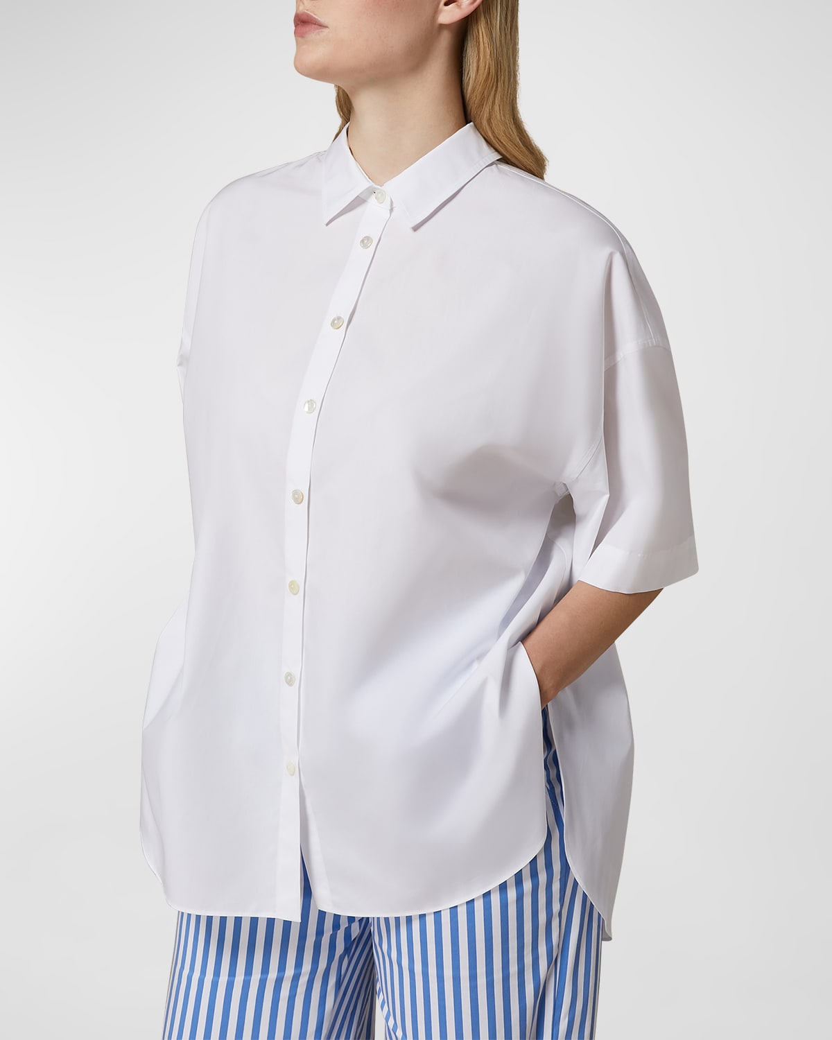 Shop Marina Rinaldi Plus Size Harry Oversized Cotton Poplin Shirt In White