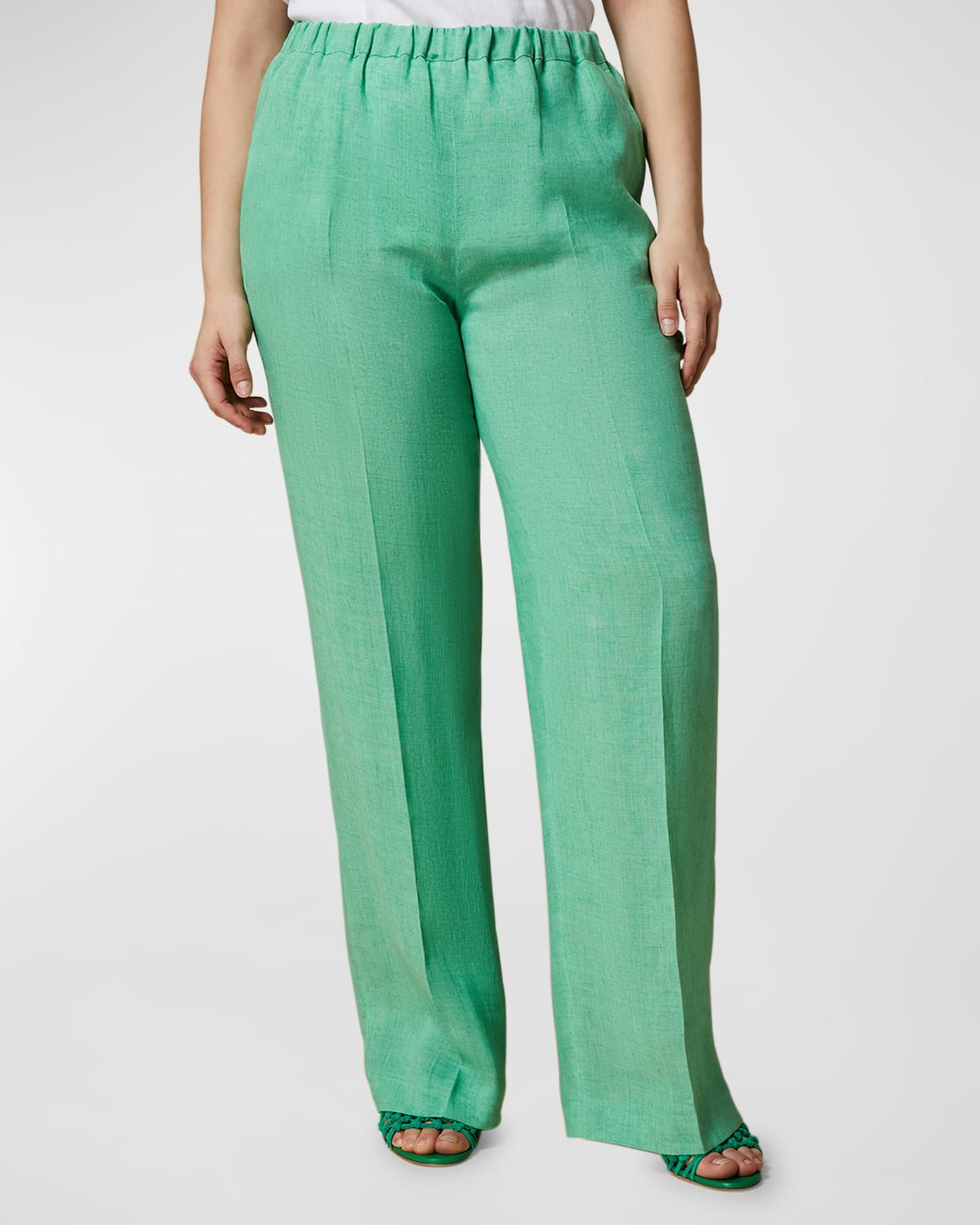 Shop Marina Rinaldi Plus Size Rocco High-rise Linen Trousers In Emerald