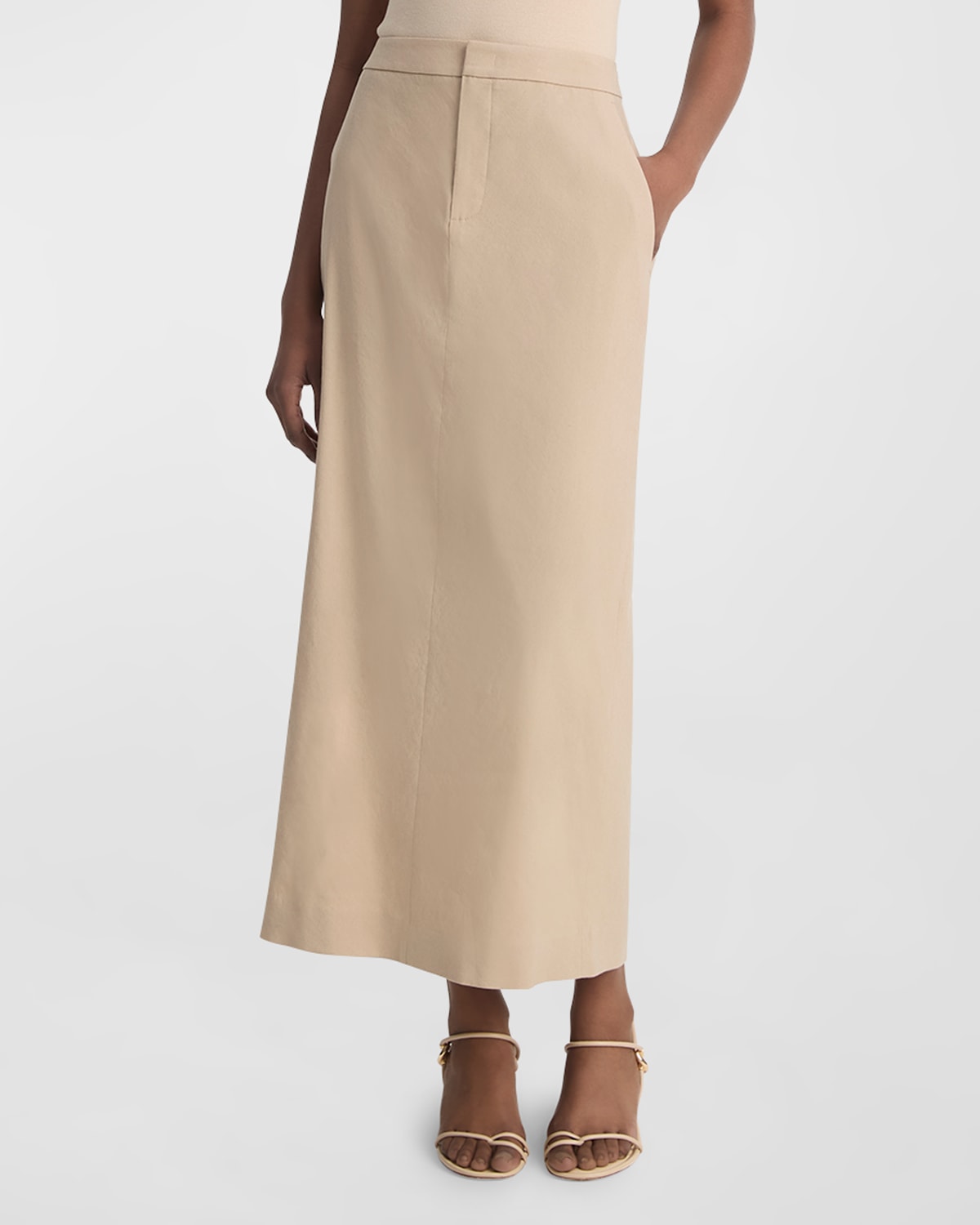 Vince Mid-rise Linen-blend Maxi Skirt In Brown