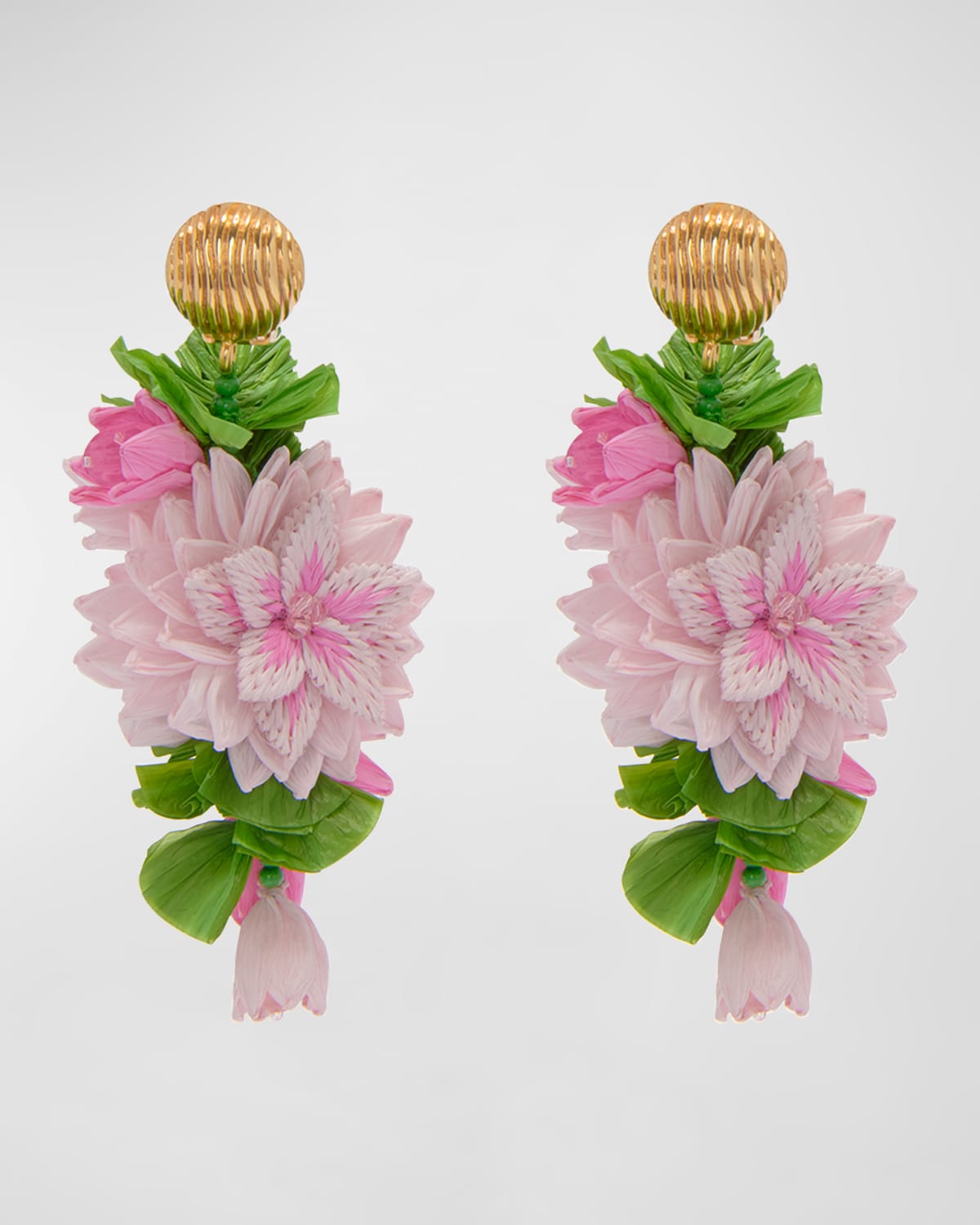Oscar De La Renta Raffia Floral Cascading Earrings In Gold