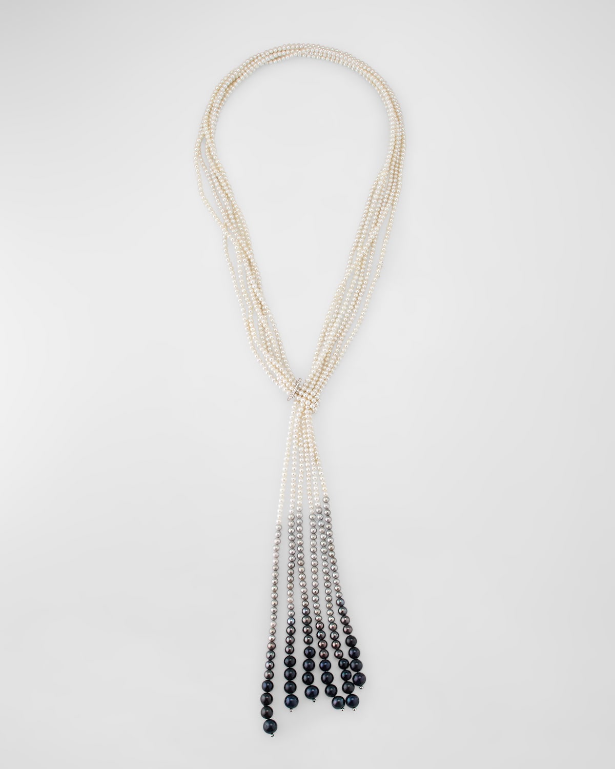 18K White Gold Necklace with White Diamonds and Multihued Pearls