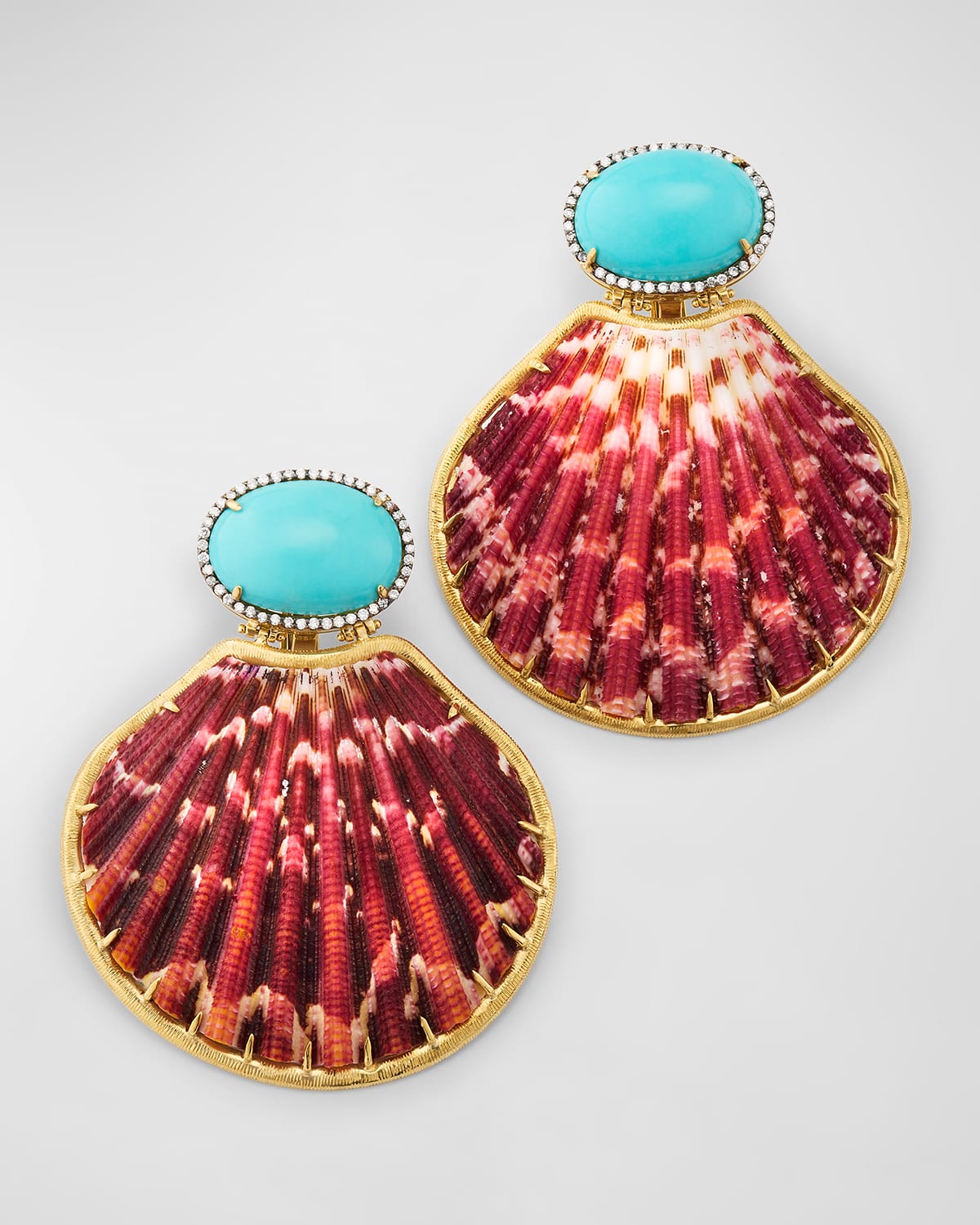 18K Yellow Gold Turquoise and Shell Earrings