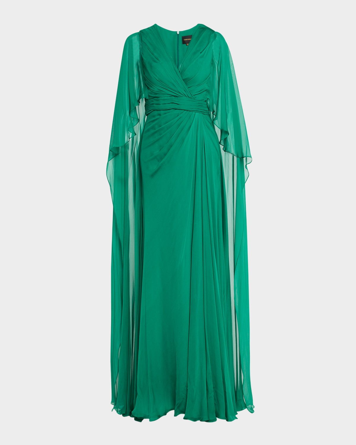Zuhair Murad Cape-sleeve Silk Chiffon Maxi Dress In Bosphoruous
