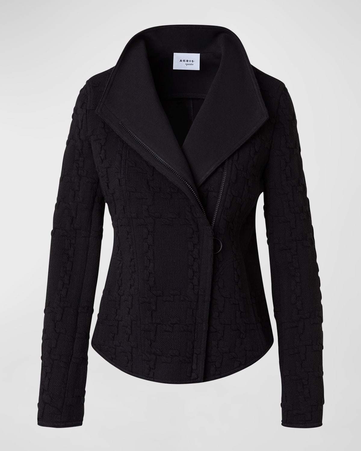 Akris Punto Xl Glencheck 3d Jersey Biker Jacket In Black