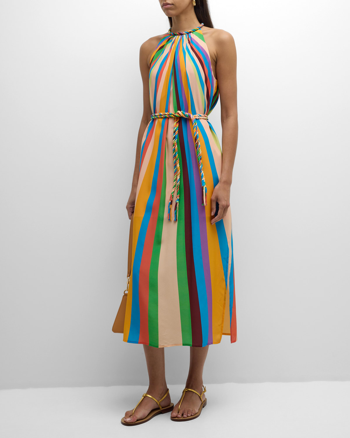 Shop Marie Oliver Elena Striped Silk Halter Midi Dress In Prisma