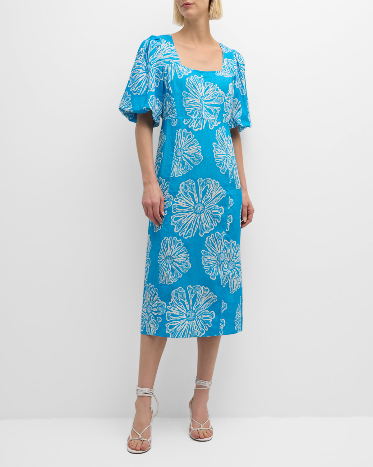Melanie Floral-Print Linen Midi Dress