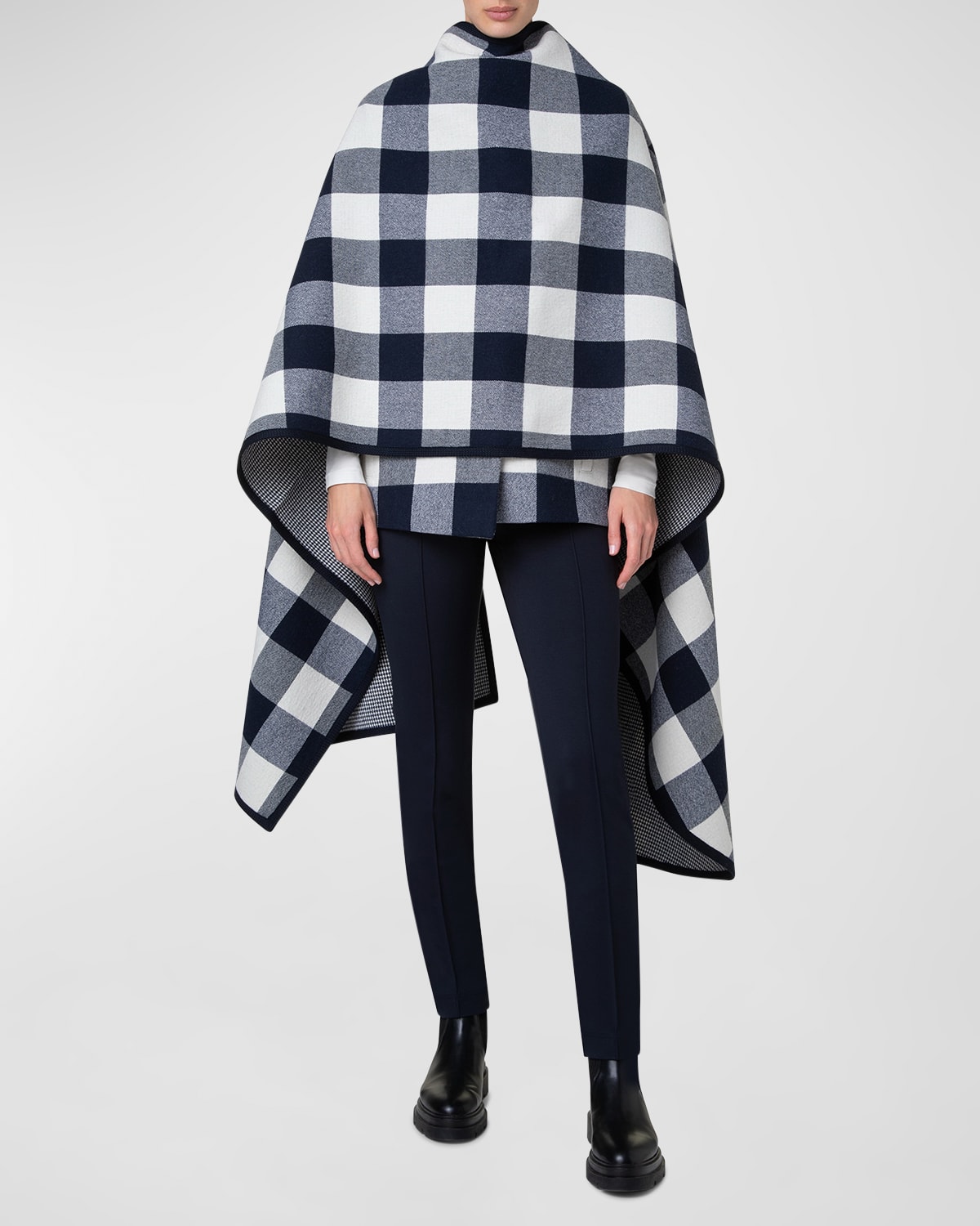 XL Gingham Wool Double-Face Scarf