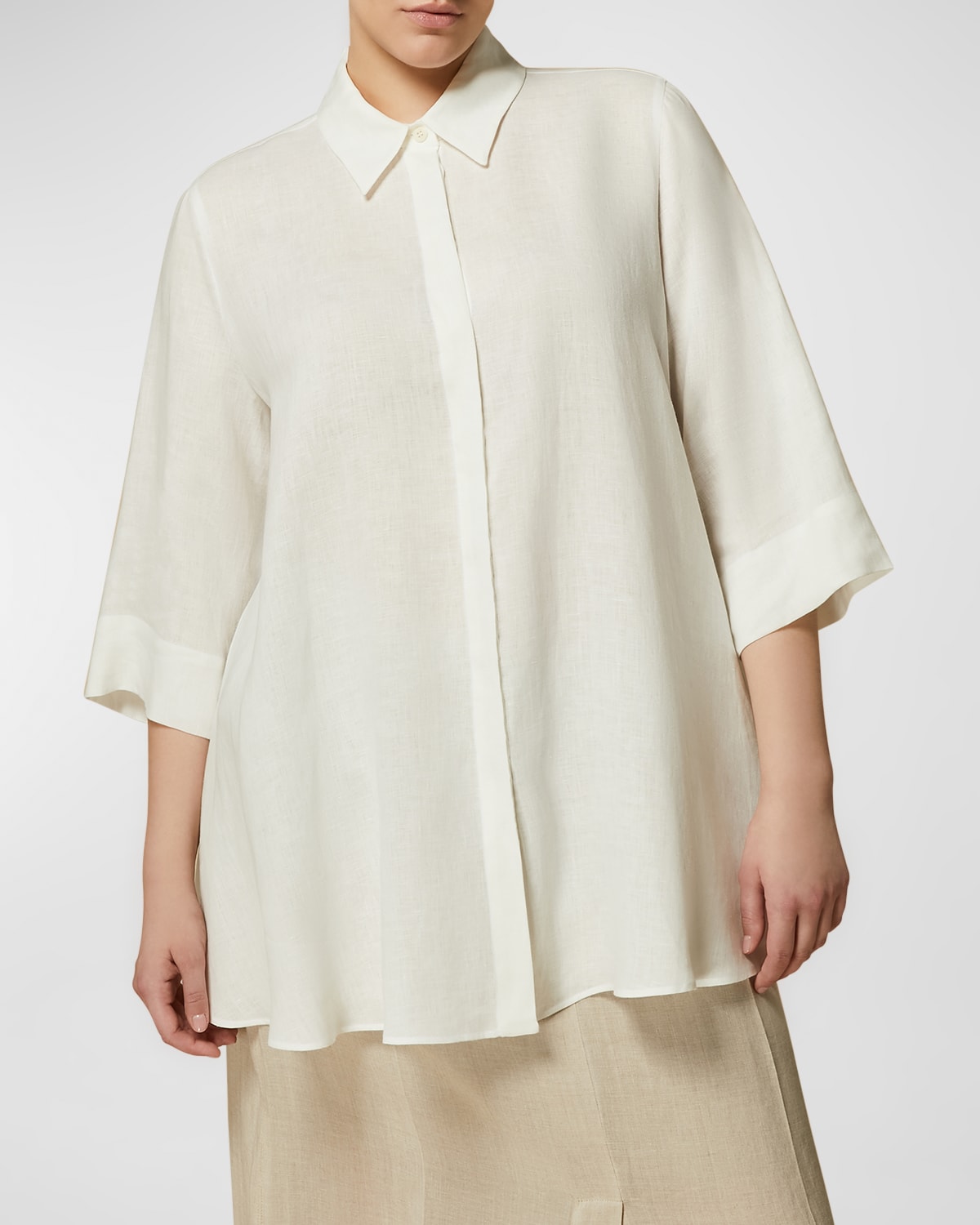 Shop Marina Rinaldi Plus Size Afone Linen Button-down Shirt In White