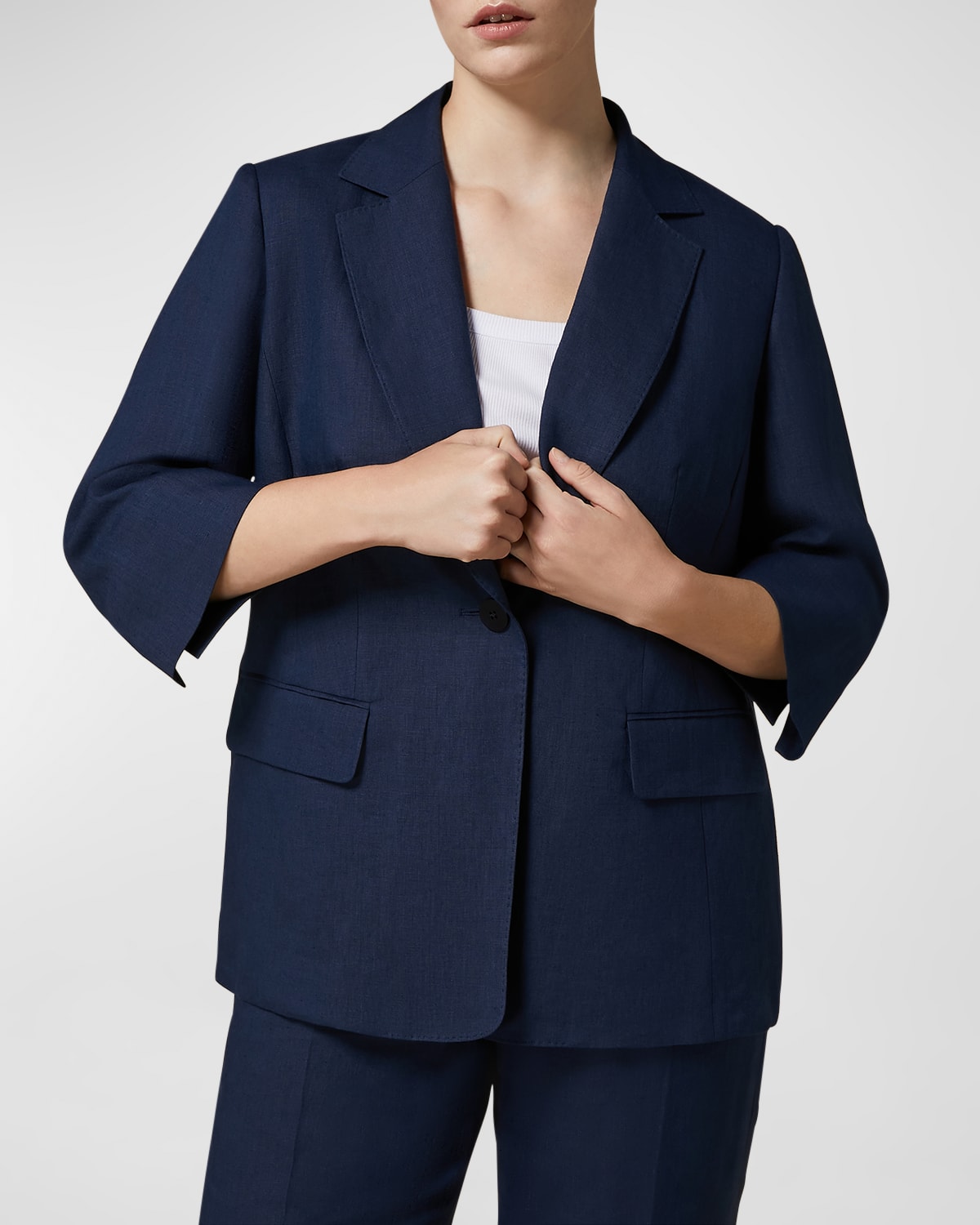 Shop Marina Rinaldi Plus Size Catwalk Single-button Linen Jacket In Ultramarine
