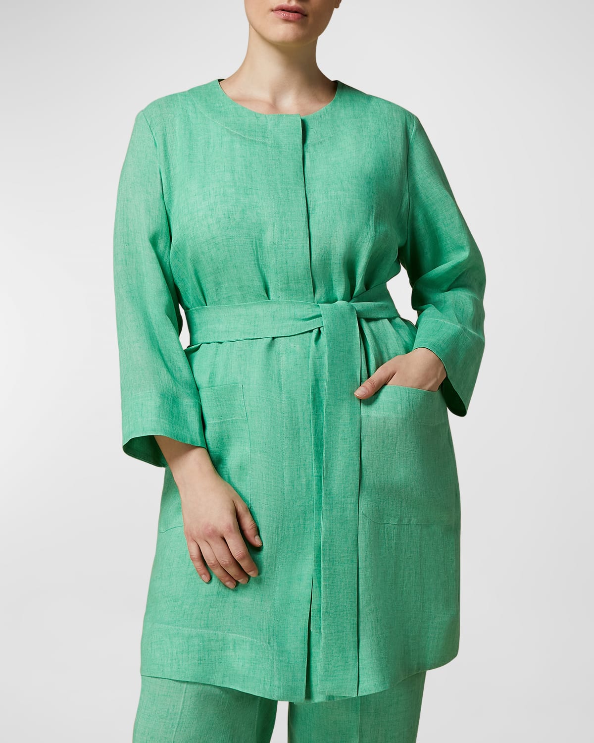 Shop Marina Rinaldi Plus Size Fiordo Lightweight Linen Duster Coat In Emerald