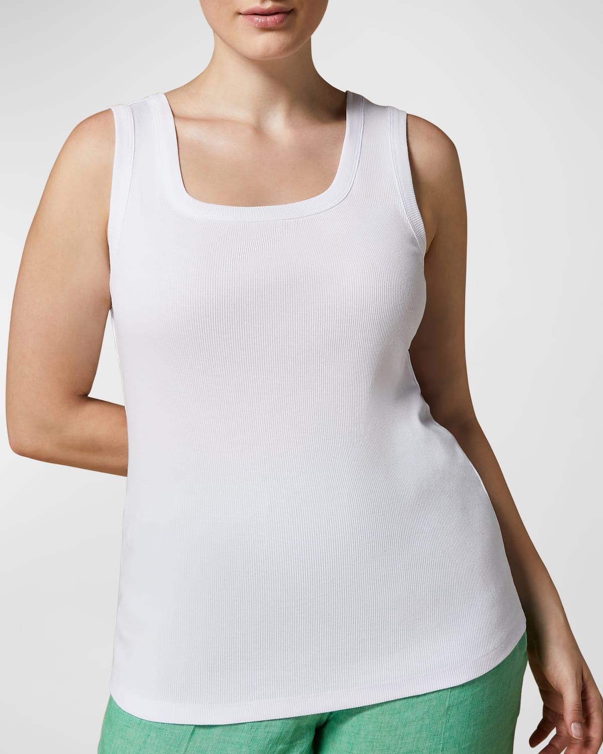 Shop Marina Rinaldi Plus Size Giudy Ribbed Scoop-neck Jersey Top In White