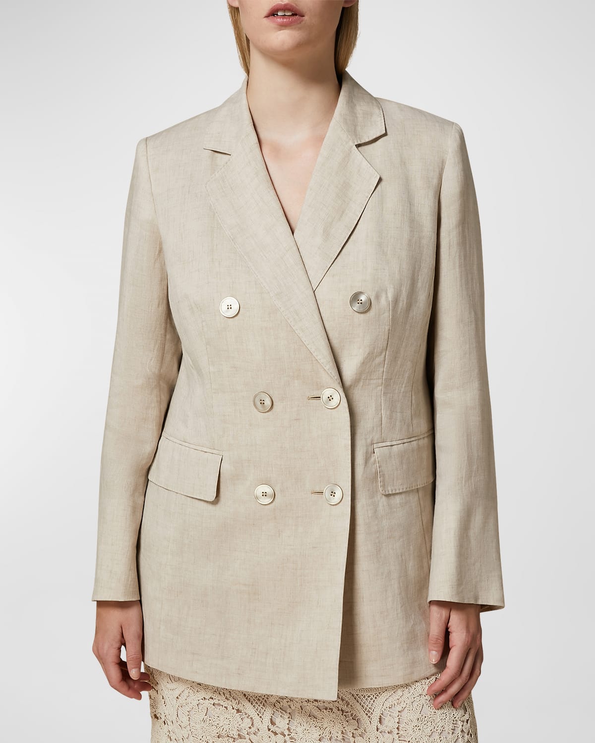 Shop Marina Rinaldi Plus Size Louvre Double-breasted Linen Jacket In Sand