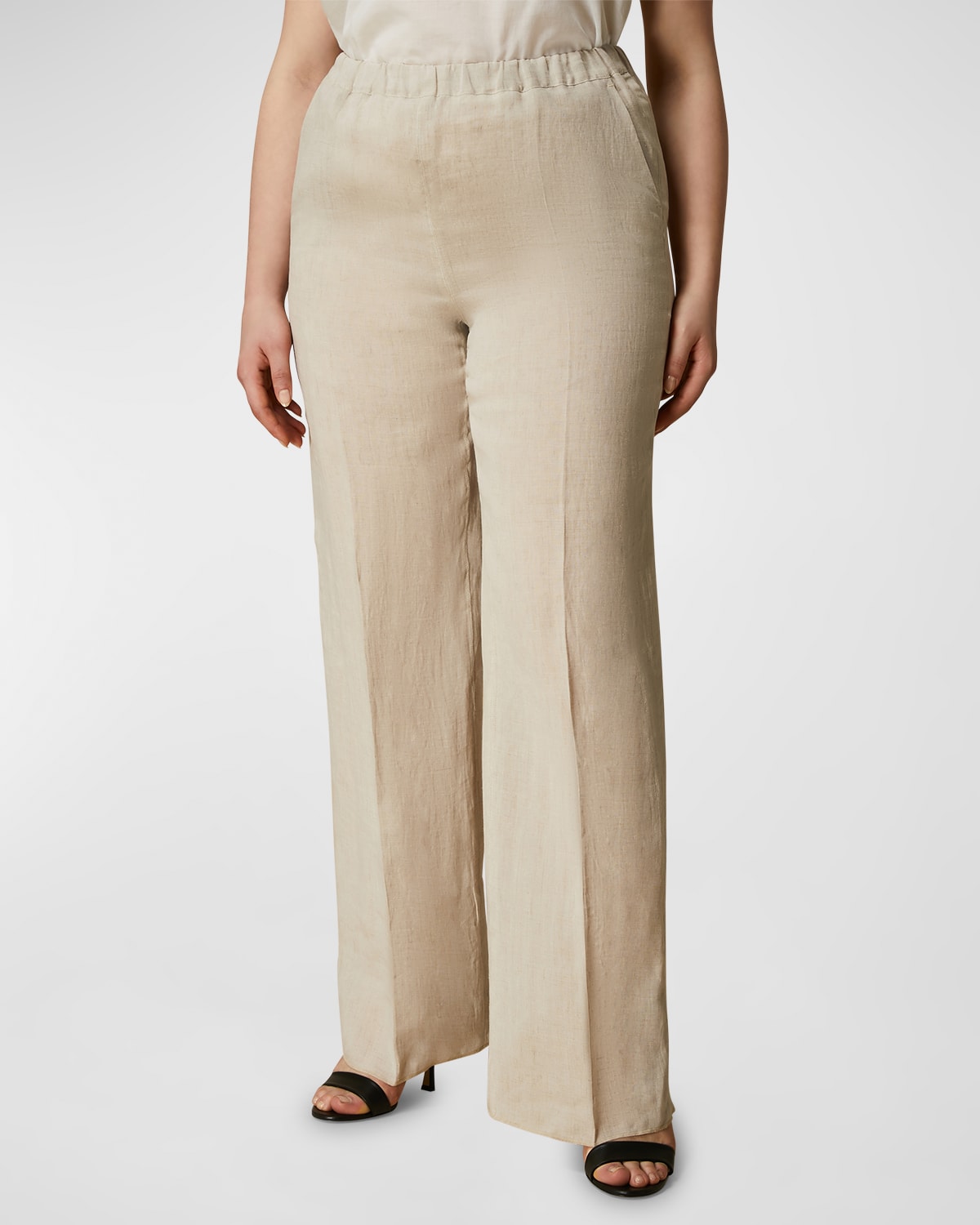 Shop Marina Rinaldi Plus Size Rocco Straight-leg Linen Trousers In Sand