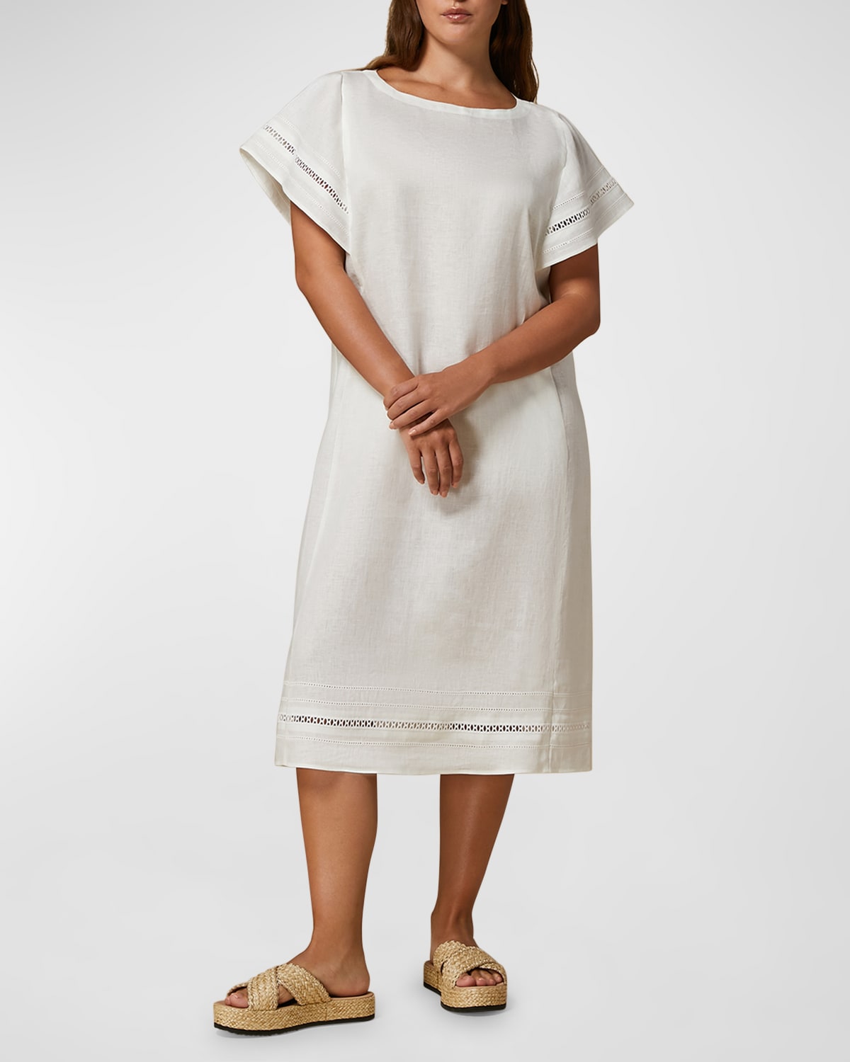 Shop Marina Rinaldi Plus Size Bartolo Embroidered Linen Midi Dress In White