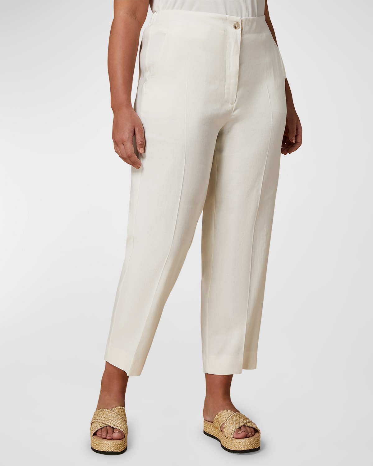 Shop Marina Rinaldi Plus Size Gerona Cropped Linen-cotton Trousers In Ivory