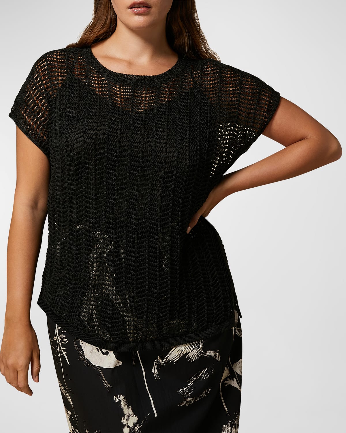 Shop Marina Rinaldi Plus Size Kentia Mesh-knit Linen Sweater In Black