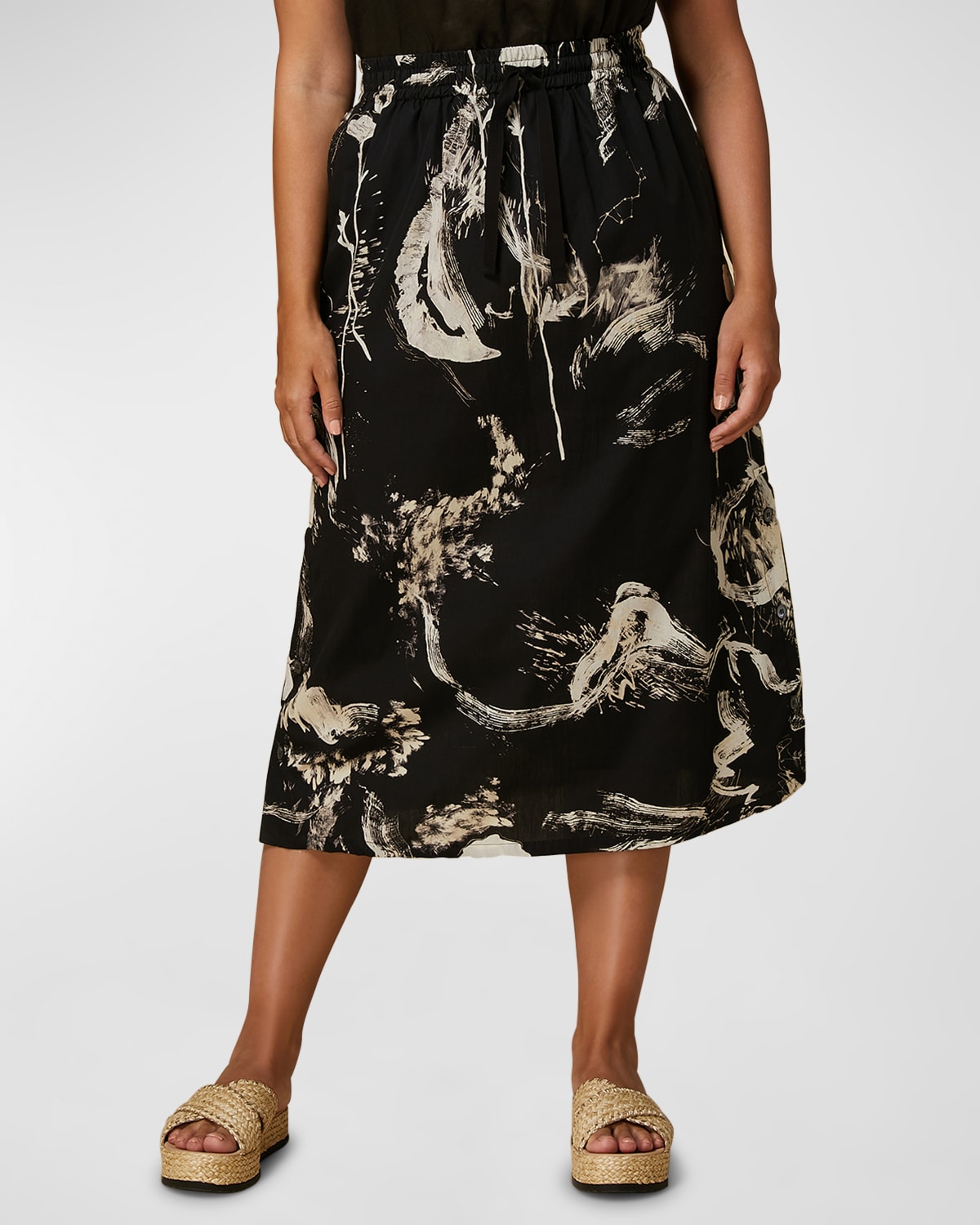 Shop Marina Rinaldi Plus Size Manuele Floral-print Midi Skirt In Black