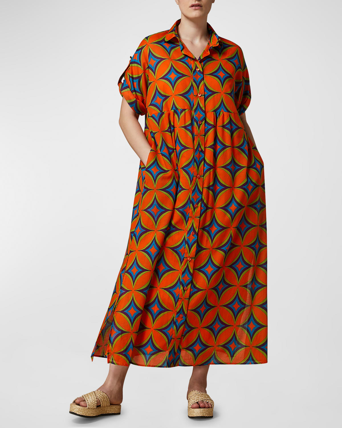Shop Marina Rinaldi Plus Size Fabian Geometric-print Midi Dress In Tangerine