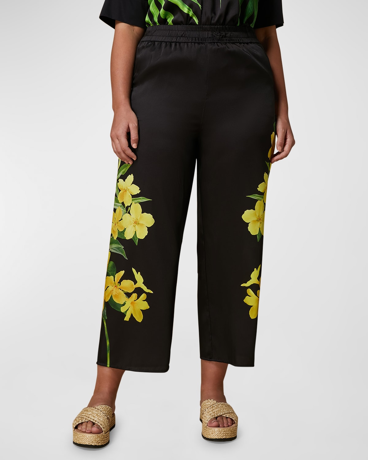 Shop Marina Rinaldi Plus Size Gersa Floral-print Twill Trousers In Black