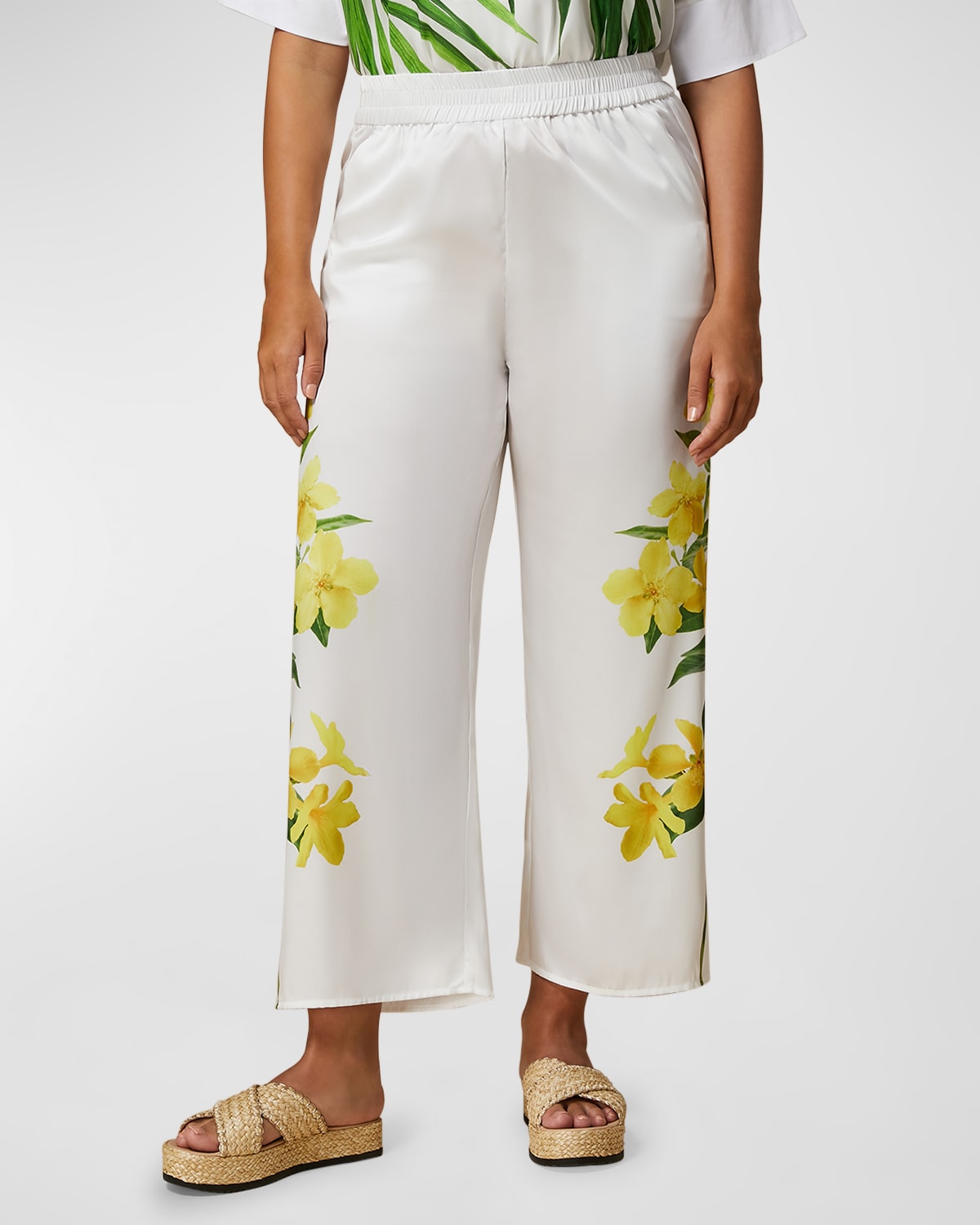 Shop Marina Rinaldi Plus Size Gersa Floral-print Twill Trousers In White
