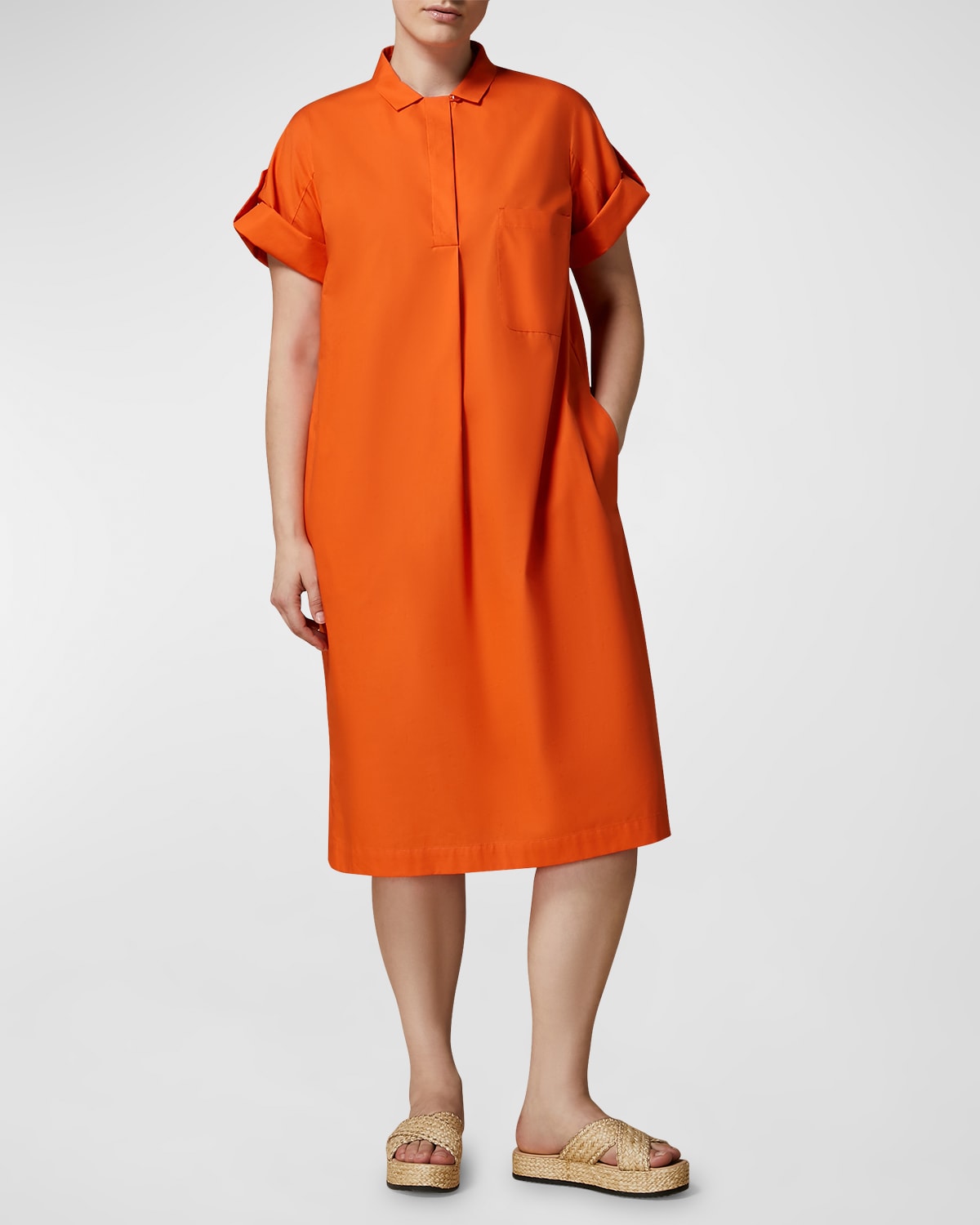 Shop Marina Rinaldi Plus Size Grazia Cotton Poplin Midi Shirtdress In Tangerine