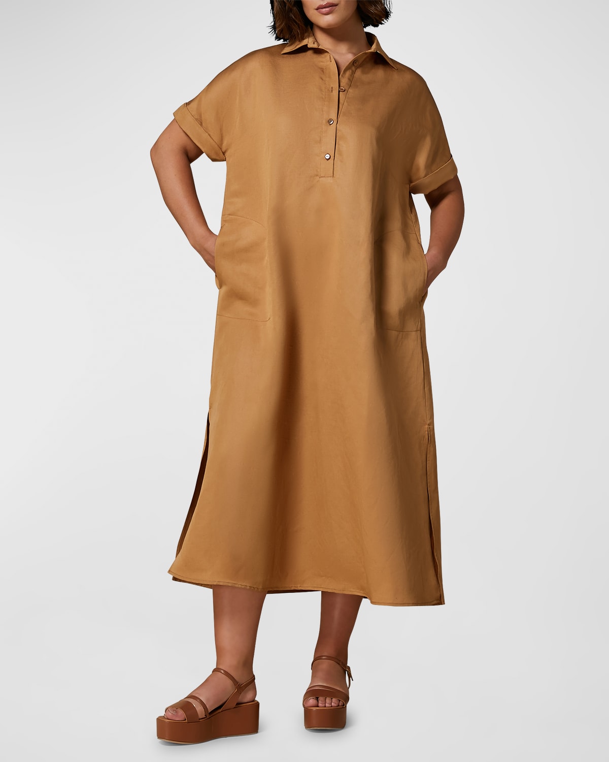 Plus Size Negelia Side-Slit Midi Shirtdress