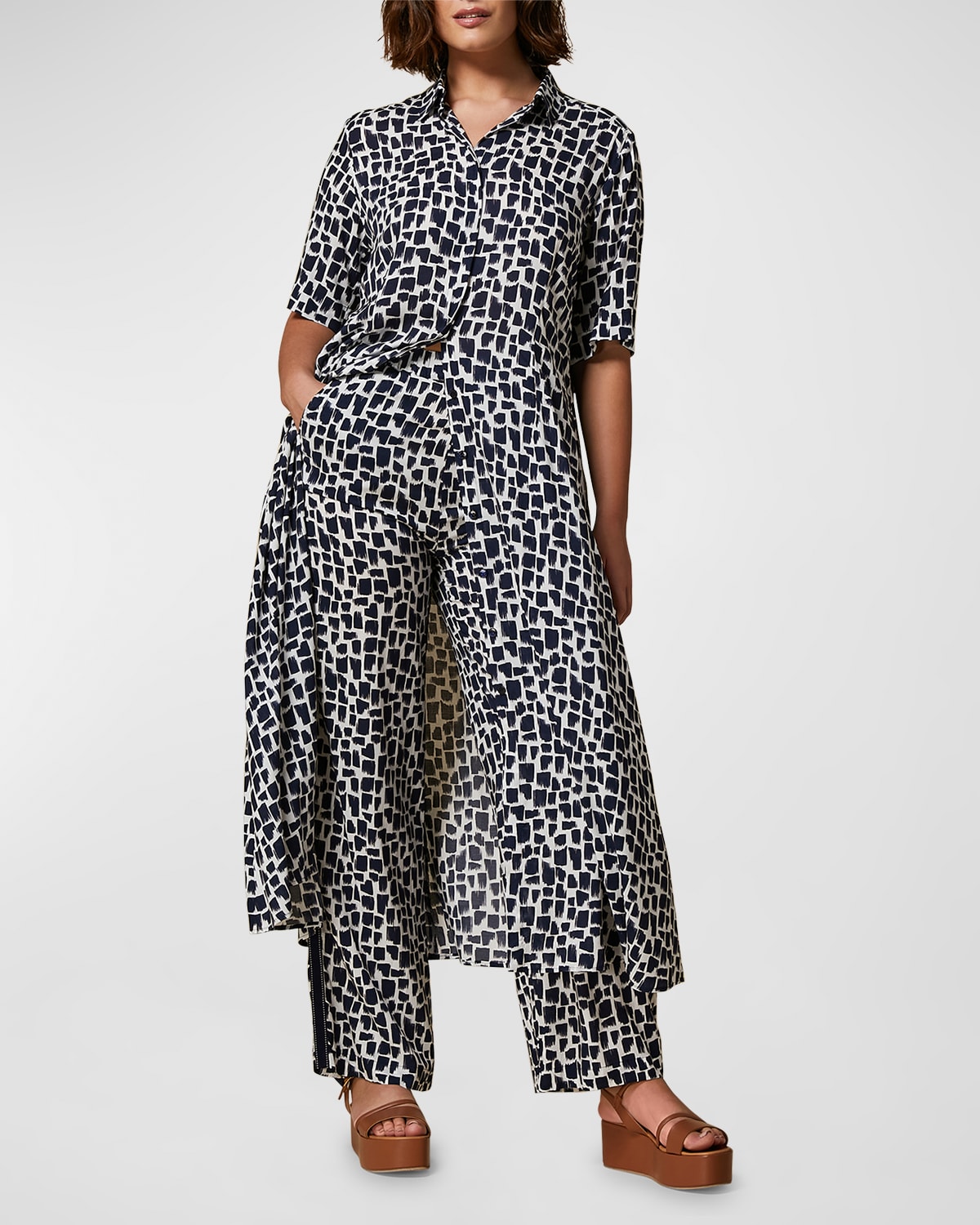 Plus Size Nuraghe Brushstroke-Print Midi Dress