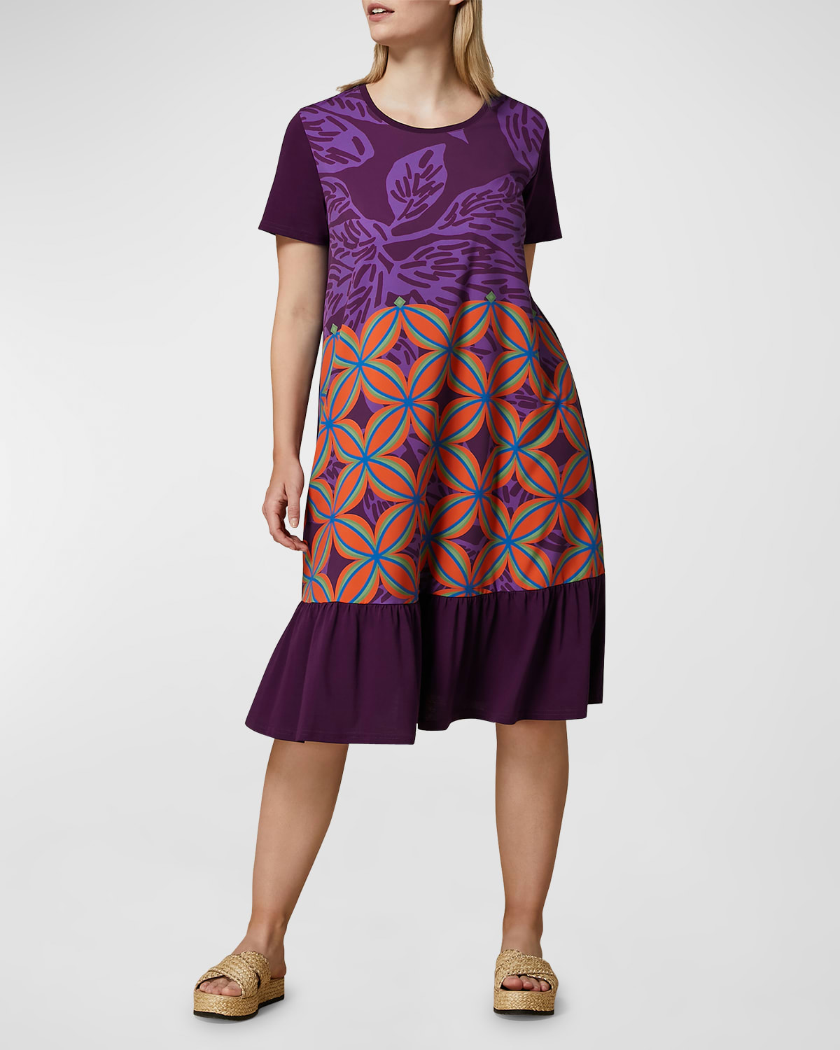 Shop Marina Rinaldi Plus Size Piroga Floral-print Jersey Midi Dress In Lilak
