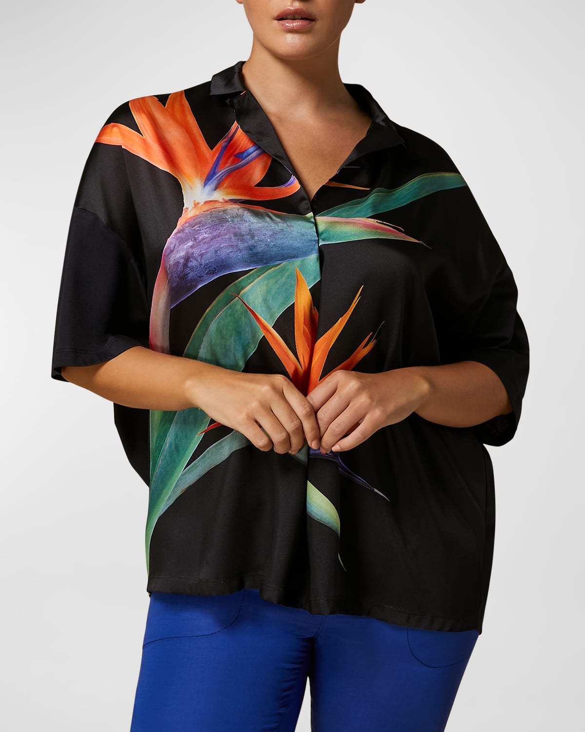 Shop Marina Rinaldi Plus Size Teglia Floral-print Jersey T-shirt In Black