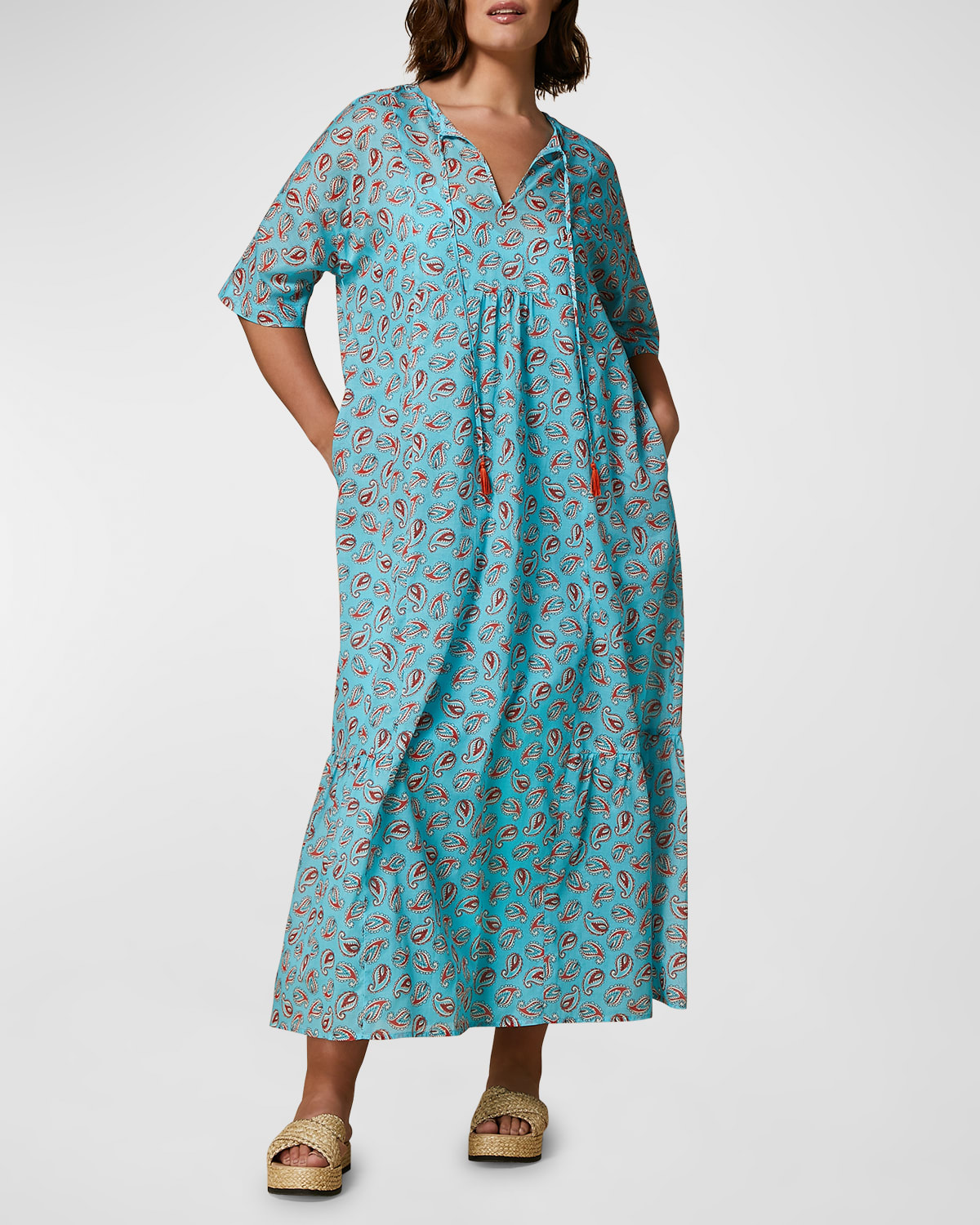 Shop Marina Rinaldi Plus Size Timor Paisley-print Muslin Midi Dress In Turquoise