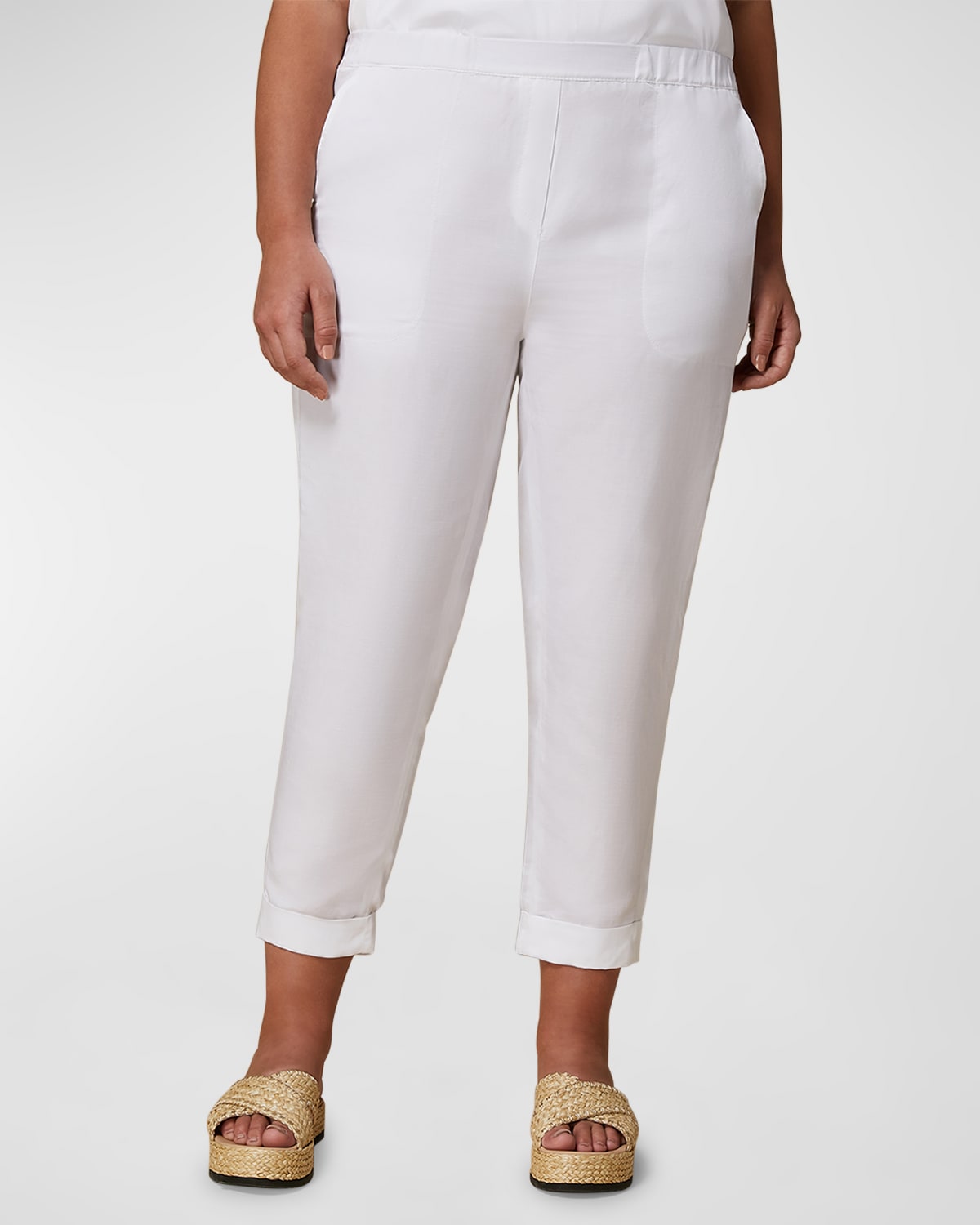 Shop Marina Rinaldi Plus Size Uguale Cropped High-rise Trousers In Milk