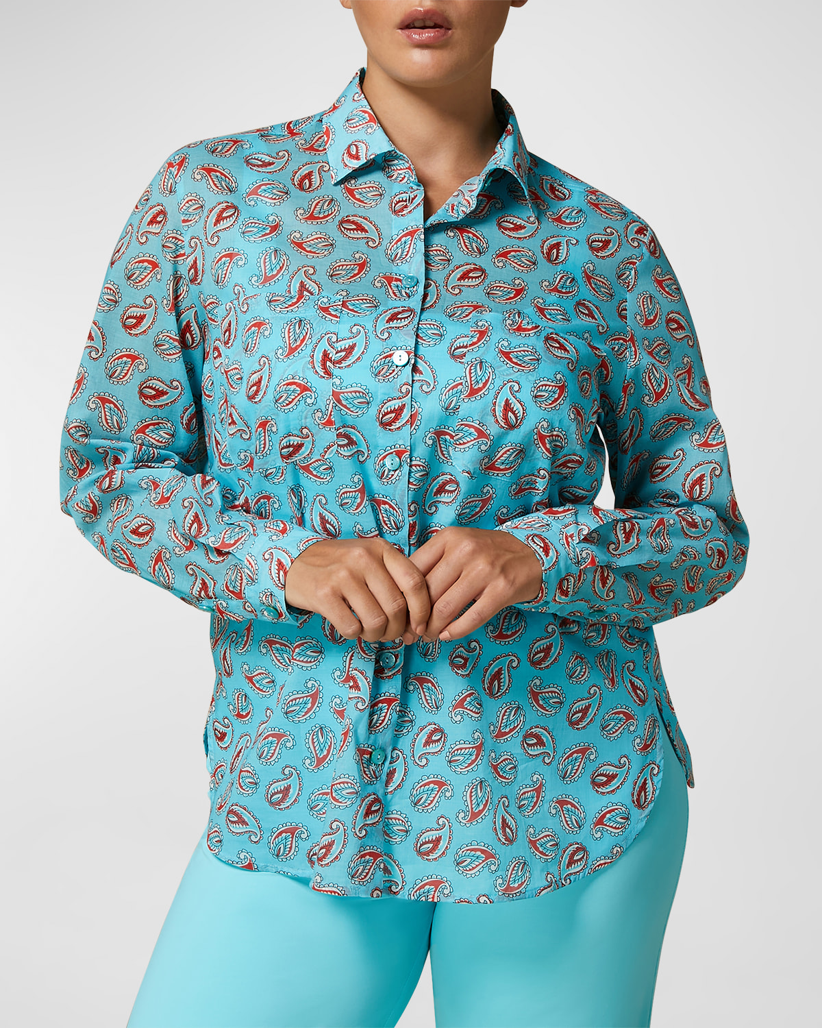 Shop Marina Rinaldi Plus Size Yana Paisley-print Muslin Shirt In Turquoise
