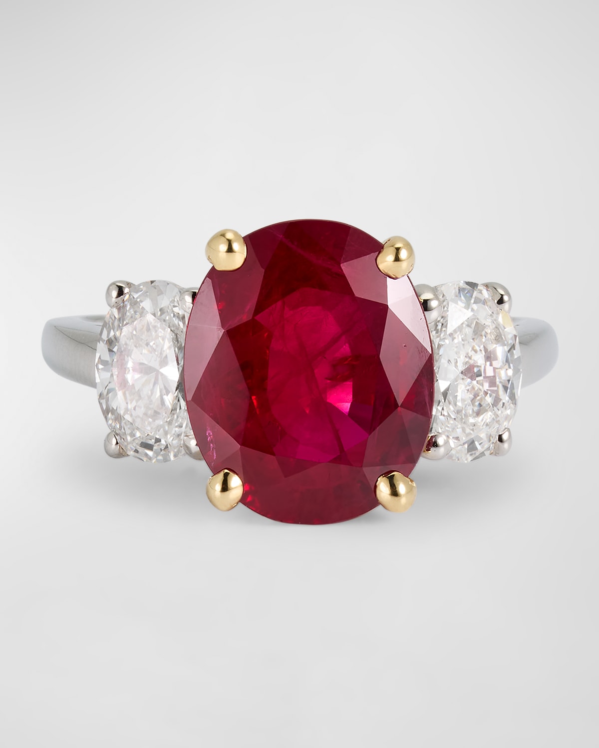Estate Oscar Heyman Platinum and 18K Yellow Gold Burma Ruby and Diamond Ring, Size 6.25