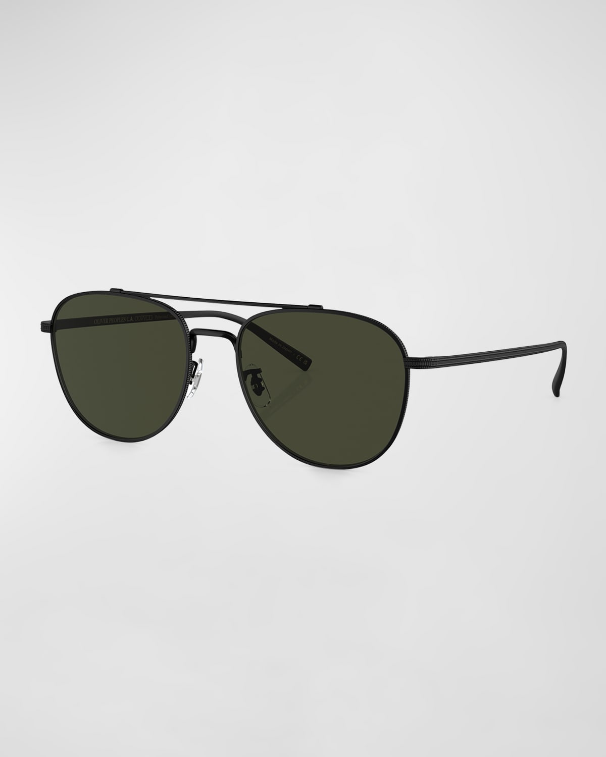 Shop Oliver Peoples Men's Rivetti Double-bridge Titanium Aviator Sunglasses In Matte Black