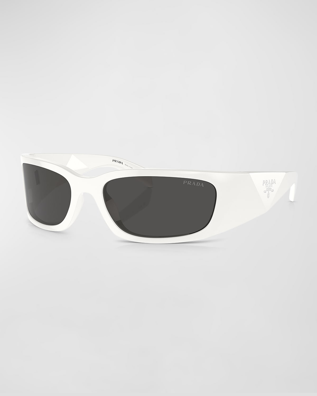 Shop Prada Men's Plastic Rectangle Wrap Sunglasses In Bone